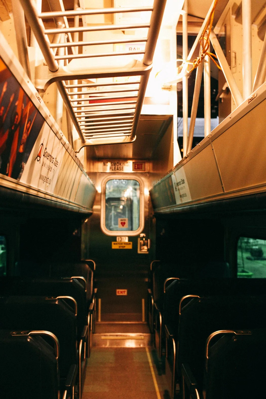 This is the interior of one of the newer cars on the Metra Electric line.