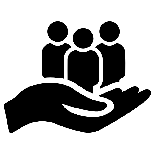 A graphic image of a hand holding up three people