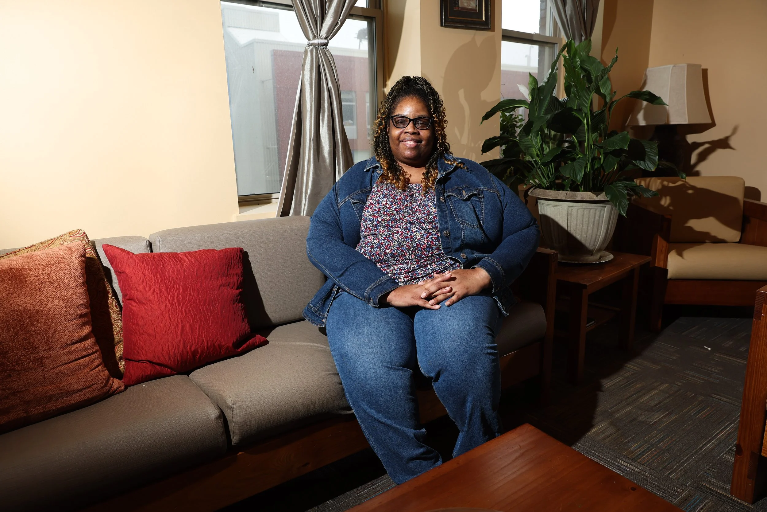 Mildred Jenkins poses for a portrait at Deborah's Place in Chicago’s Old Town neighborhood on Thursday, April 16, 2026. (Talia Sprague/for City Bureau)