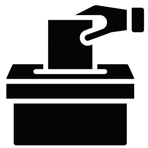 A graphic of a hand placing a voting ballot in a ballot box