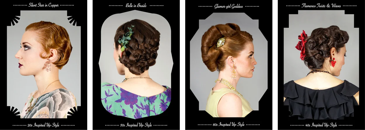 Photo editor and designer of marketing materials for a vintage-inspired hairstyle video series produced by Antje Kastner's Studio, Chicago, Illinois. Photos by Antje Kastner.