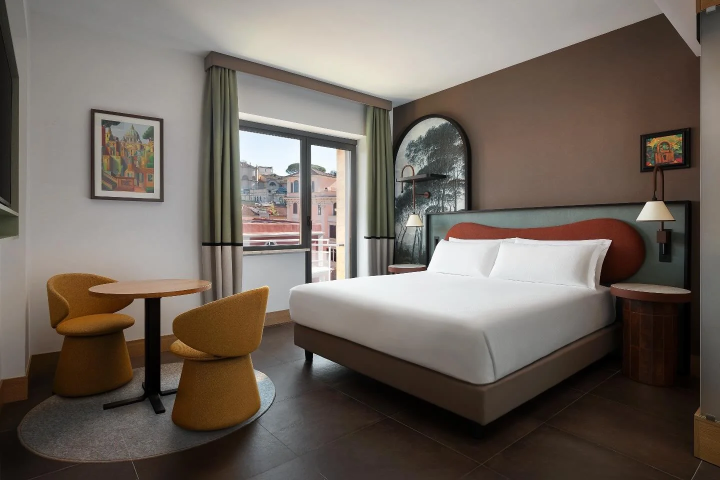 Where design meets art and the Eternal City outside.
The guest rooms at Spring House Hotel Rome Vatican reflect THDP’s vision of a serene Roman retreat - natural textures, soft lighting, and subtle nods to the city’s iconic pine trees.