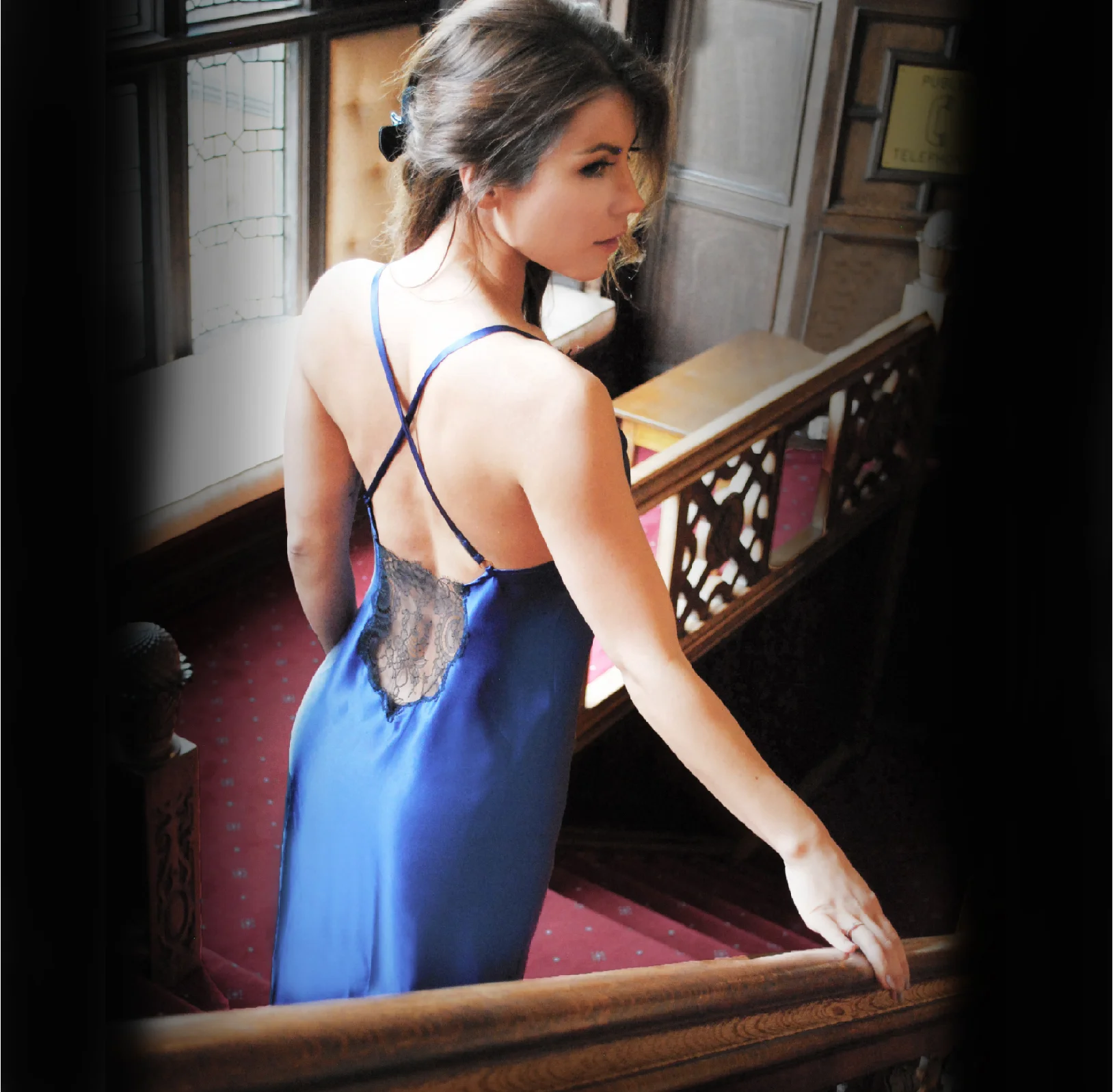 Ariana Sapphire Luxury Silk and Lace Night Gown