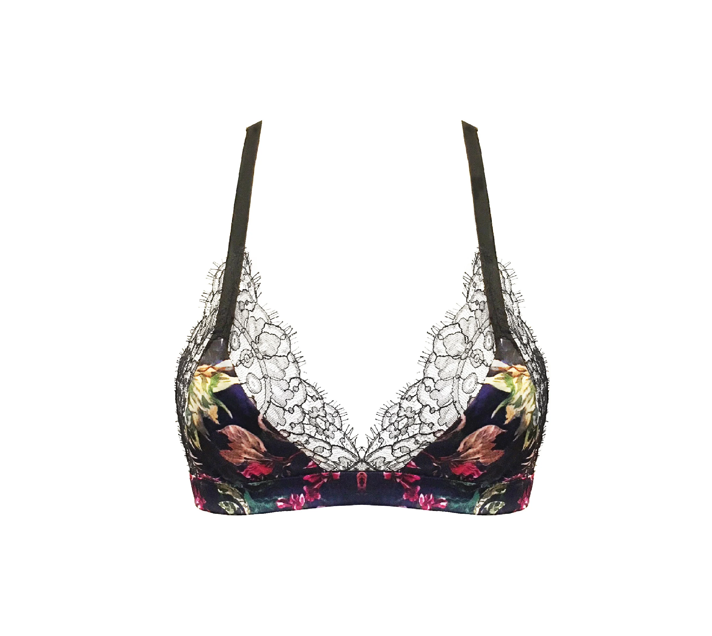 Ariana Floral printed silk and lace Bralette