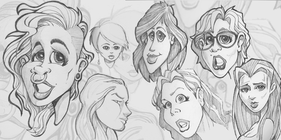 Many nights I decompress from the day by grabbing the sketchbook and drawing faces. Most of the time, it's random silly men, but of late I've had the itch to try some softer creatures. To be real honest, I'm slightly intimidated by the process - they aren't as beautiful as I'd like and often I tire of the same old sea hag flowing from my pen. Yet, I'm determined to move ahead.