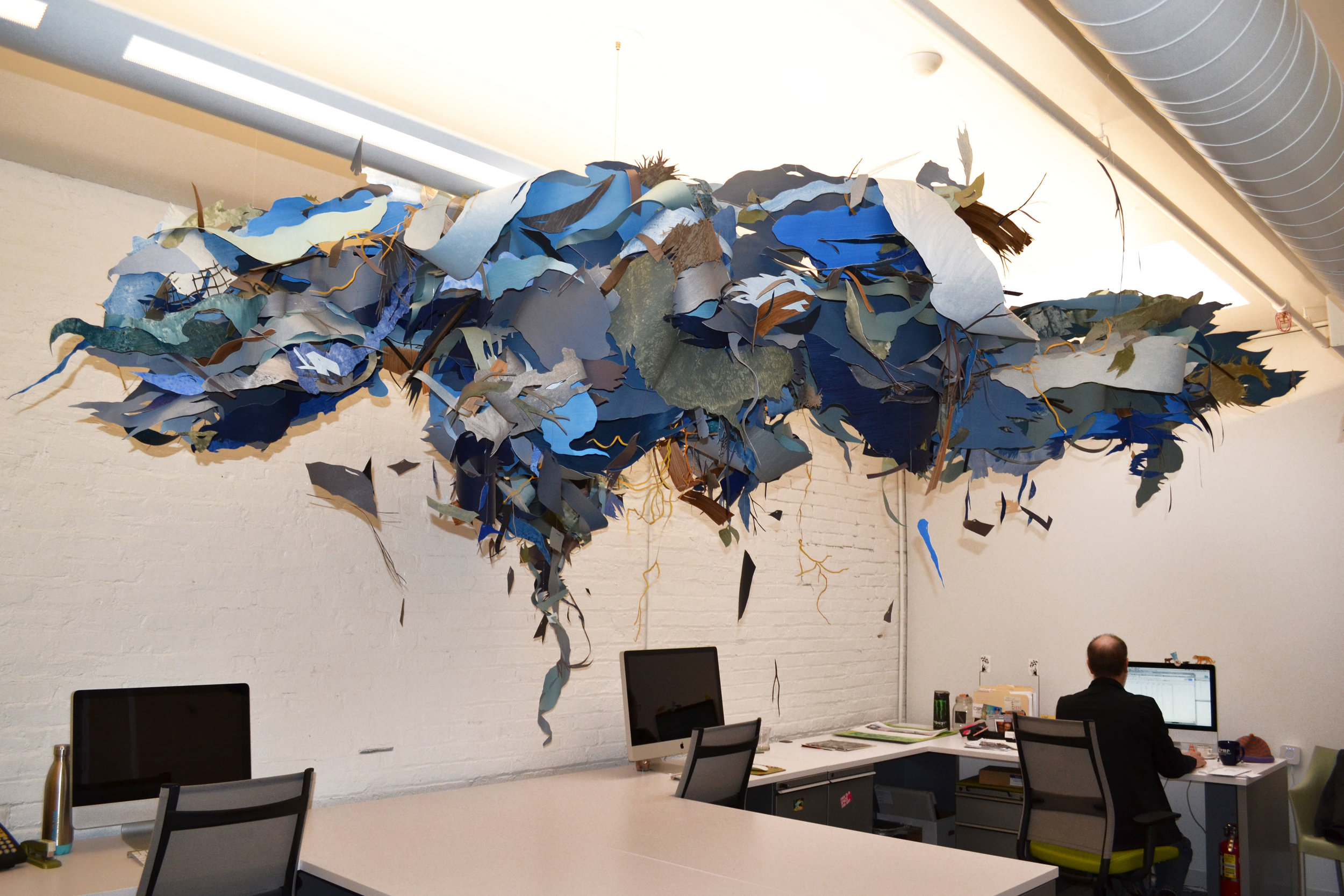   Debris Cloud  Cut painted paper 4 x 12 x 10' (Variable)  Administrative offices: SPACES Gallery, Cleveland 