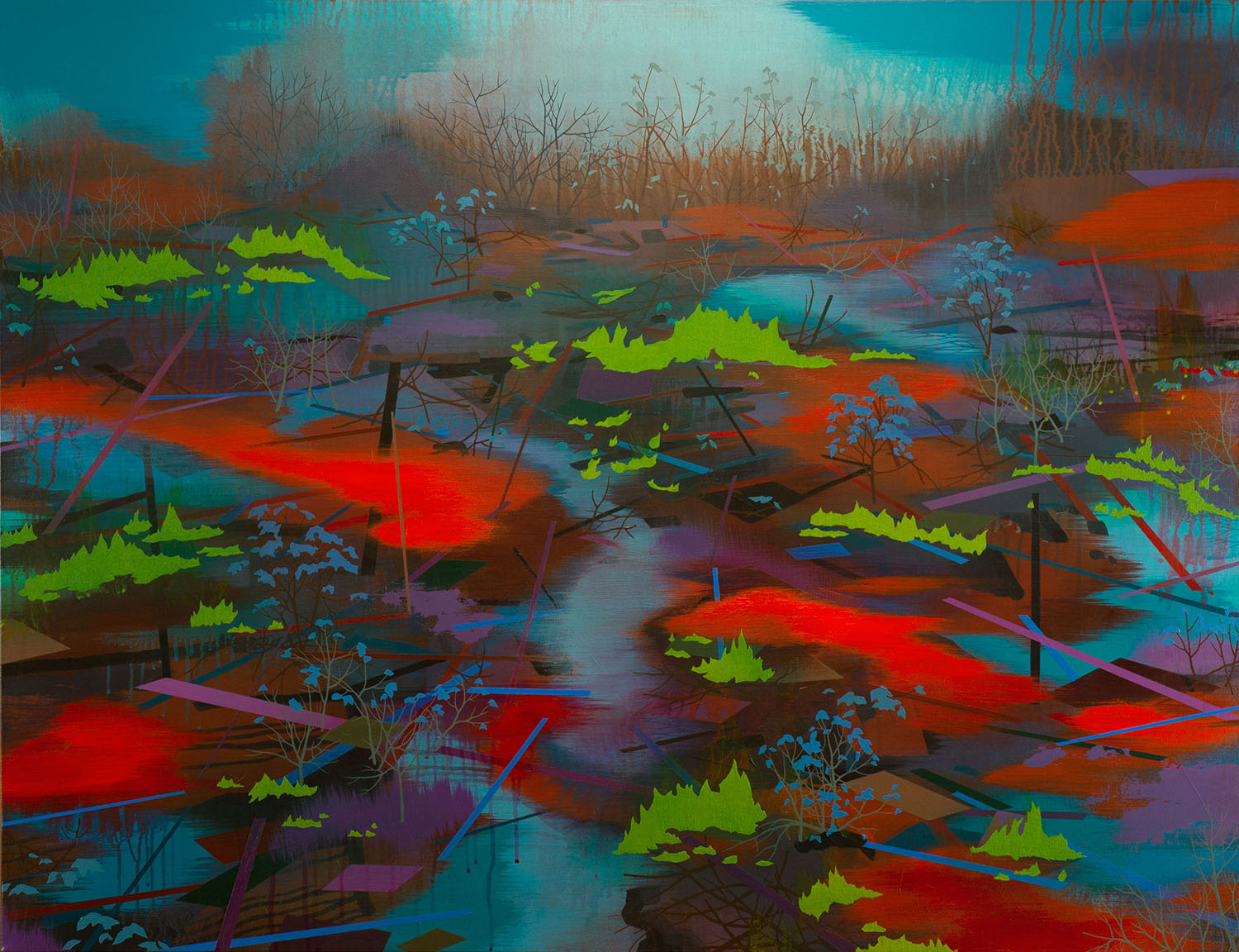   Marsh Fire   Acrylic on canvas 40 x 52 x 1.5”  SOLD 