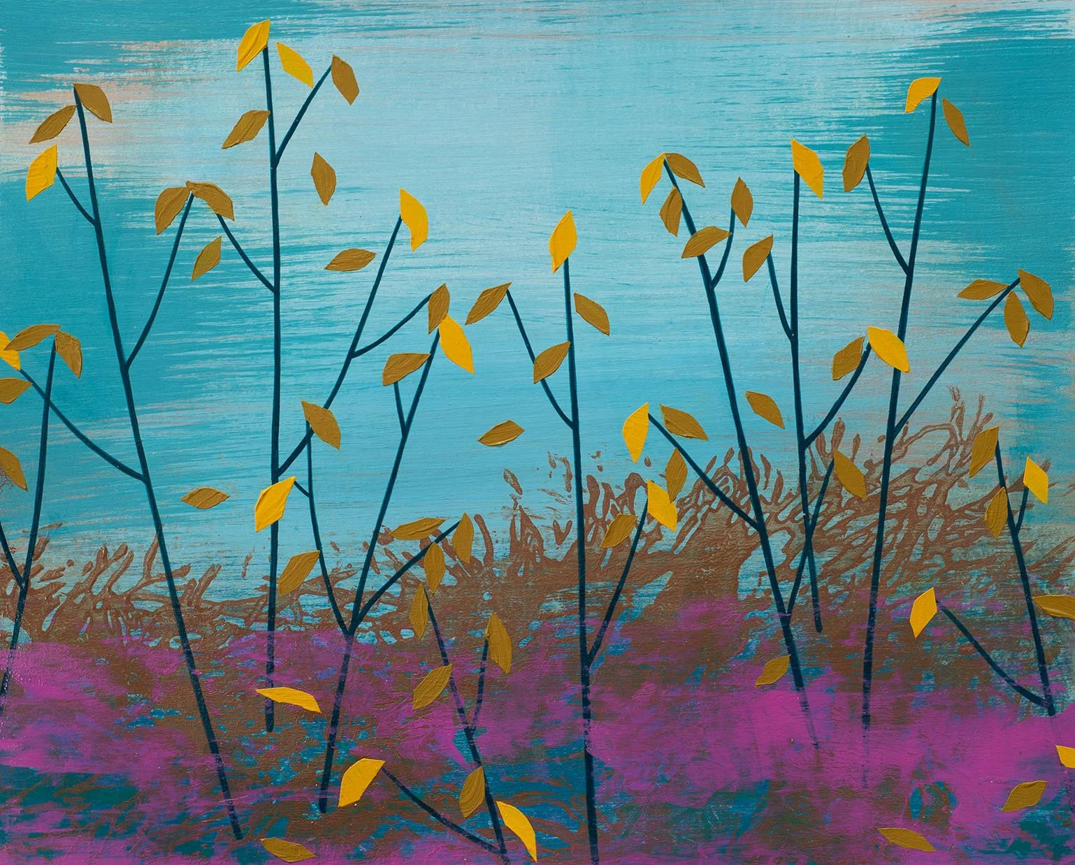  Falling Leaves Acrylic on paper, framed 11 × 14 × 3/4” 