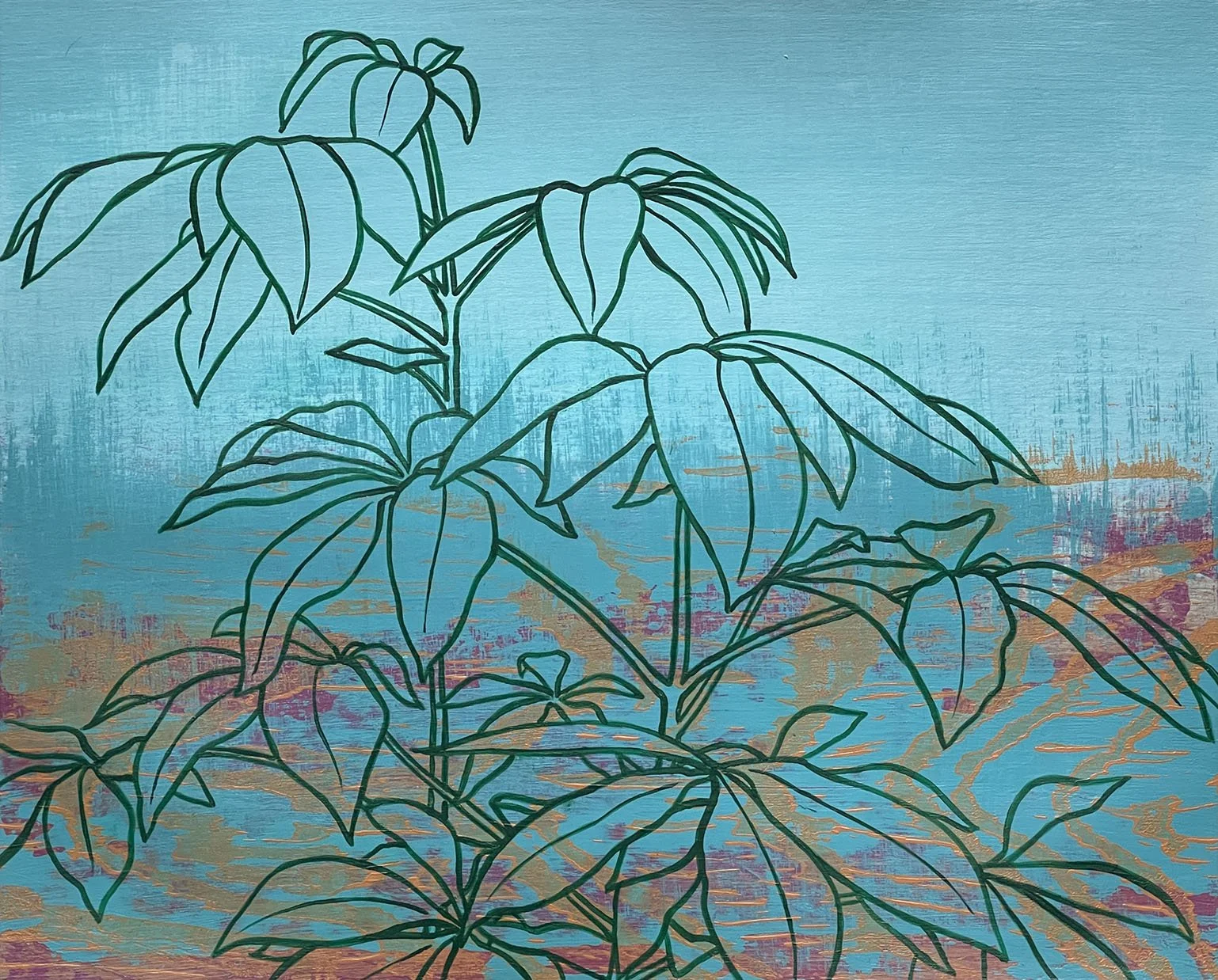  Sapling Acrylic on paper, framed 11 × 14 × 13/4” 