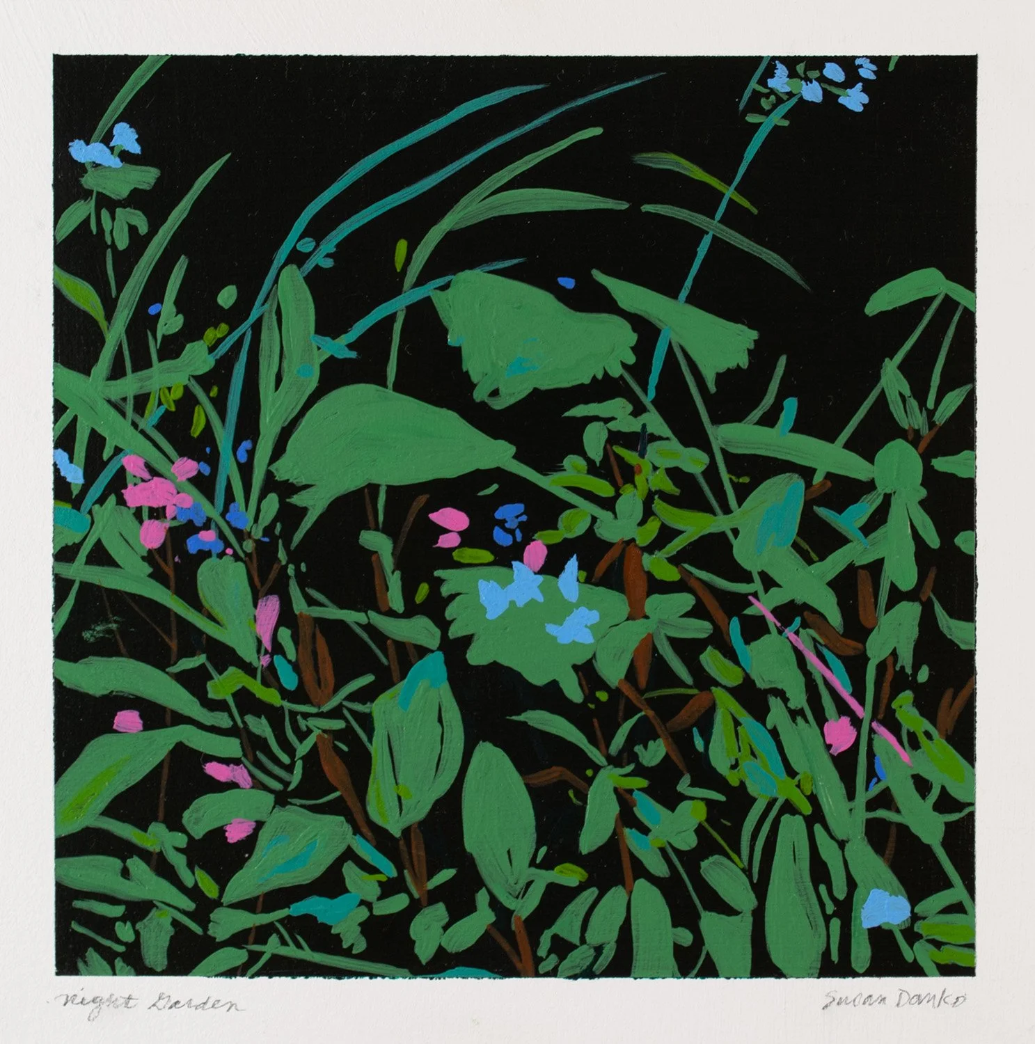  Night Garden Acrylic on paper, framed 12 × 12 × 3/4” 