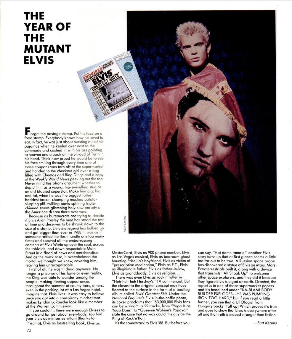 BURT KEARNS ON ELVIS, SPIN MAGAZINE DEC 1988