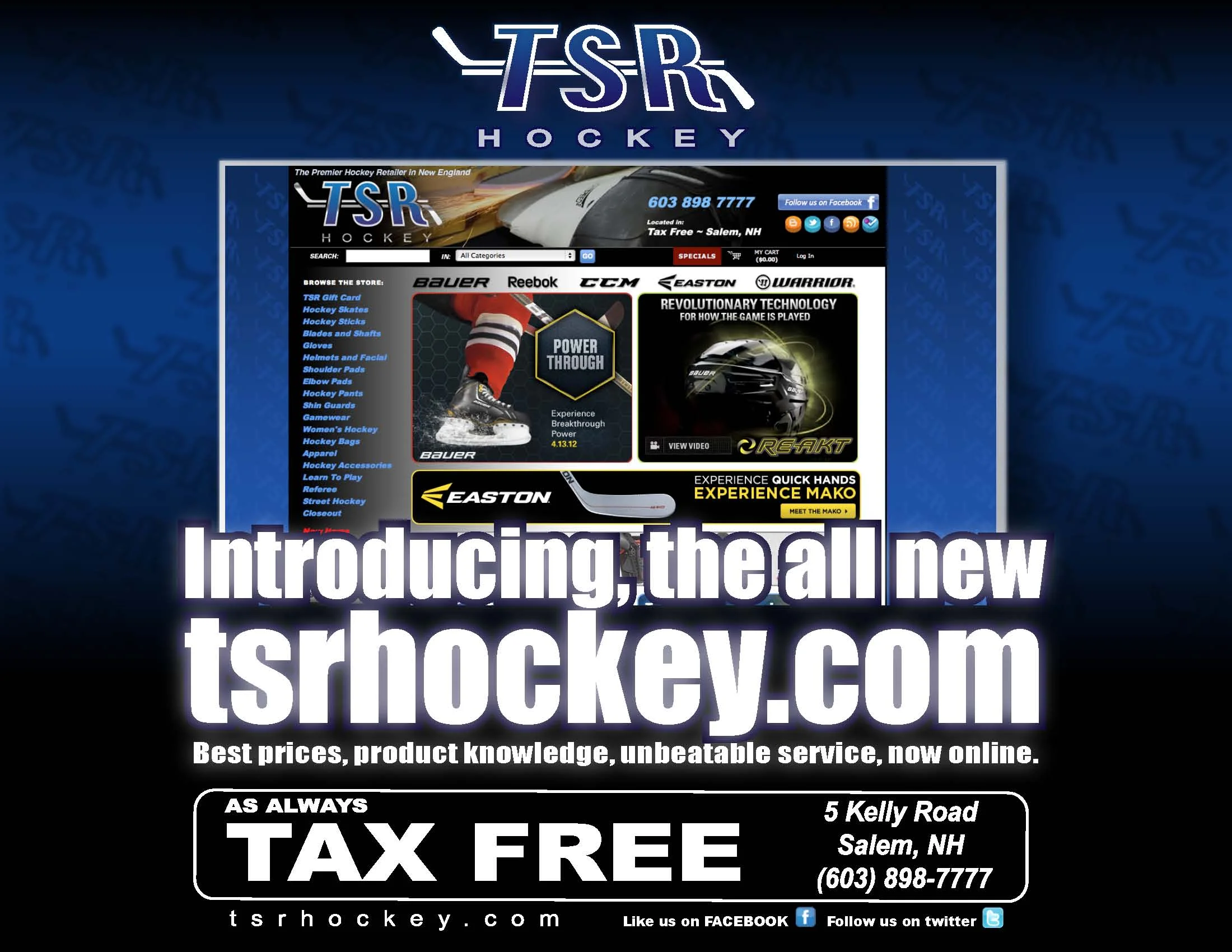 TSR Hockey Ad design to promote new website. Website design layout.Art direction for website layout, ad design and copy