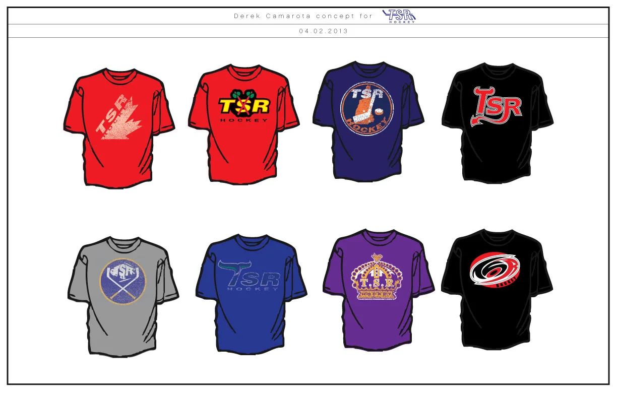 Promotional T-shirtsDesigned for TSR Hockey, using known &nbsp;NHL logos and redesigning them to incorporate TSR Hockeymaking a shop brand.Concept,&nbsp;design and logos
