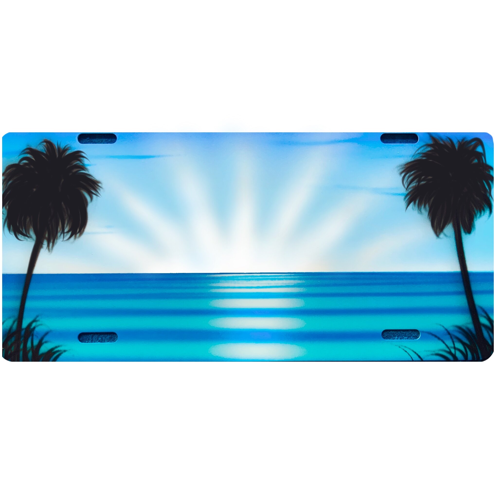 T54 Blue Sun Burst Teal Water With Palms