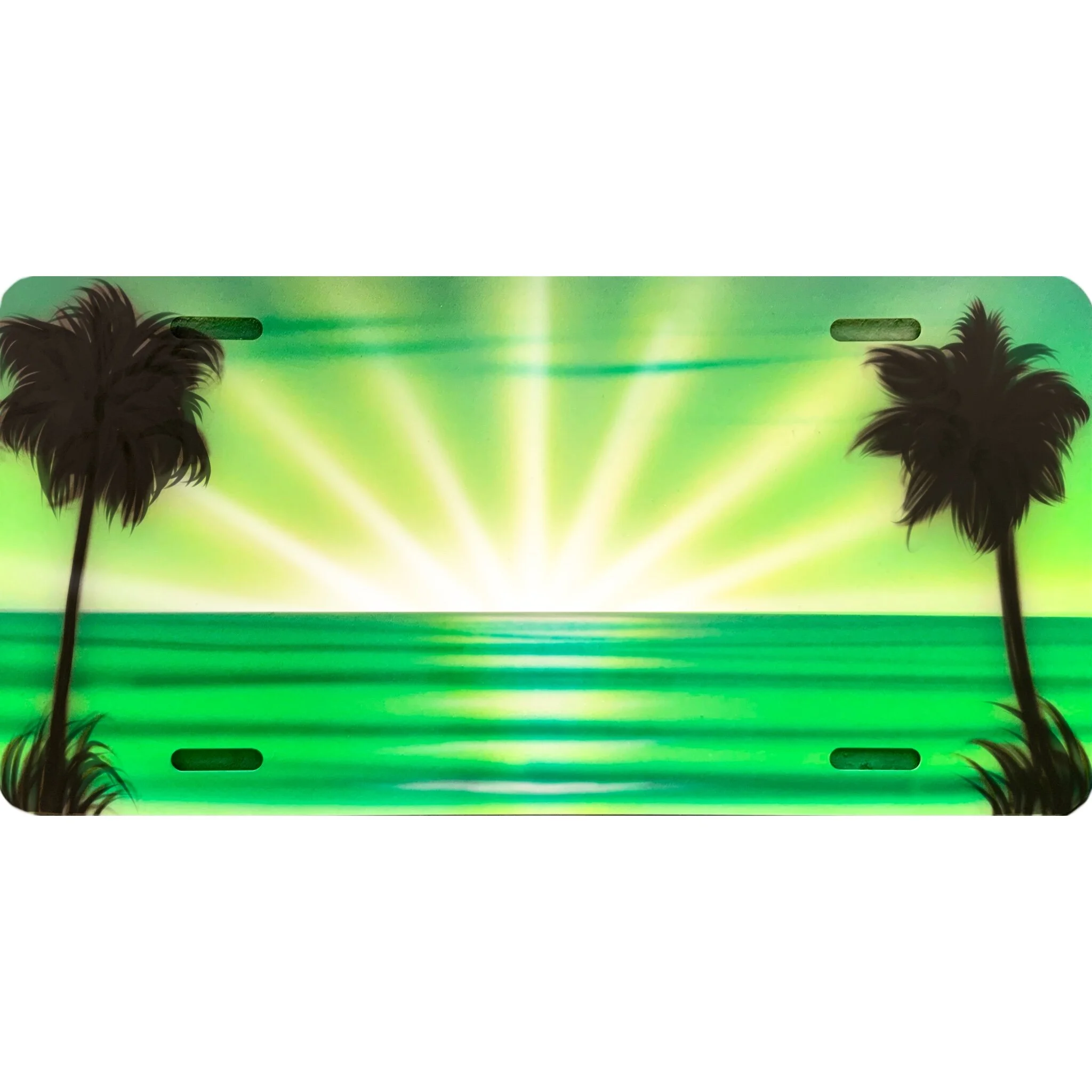 T6 Hot Green Beach With Palms Sunburst