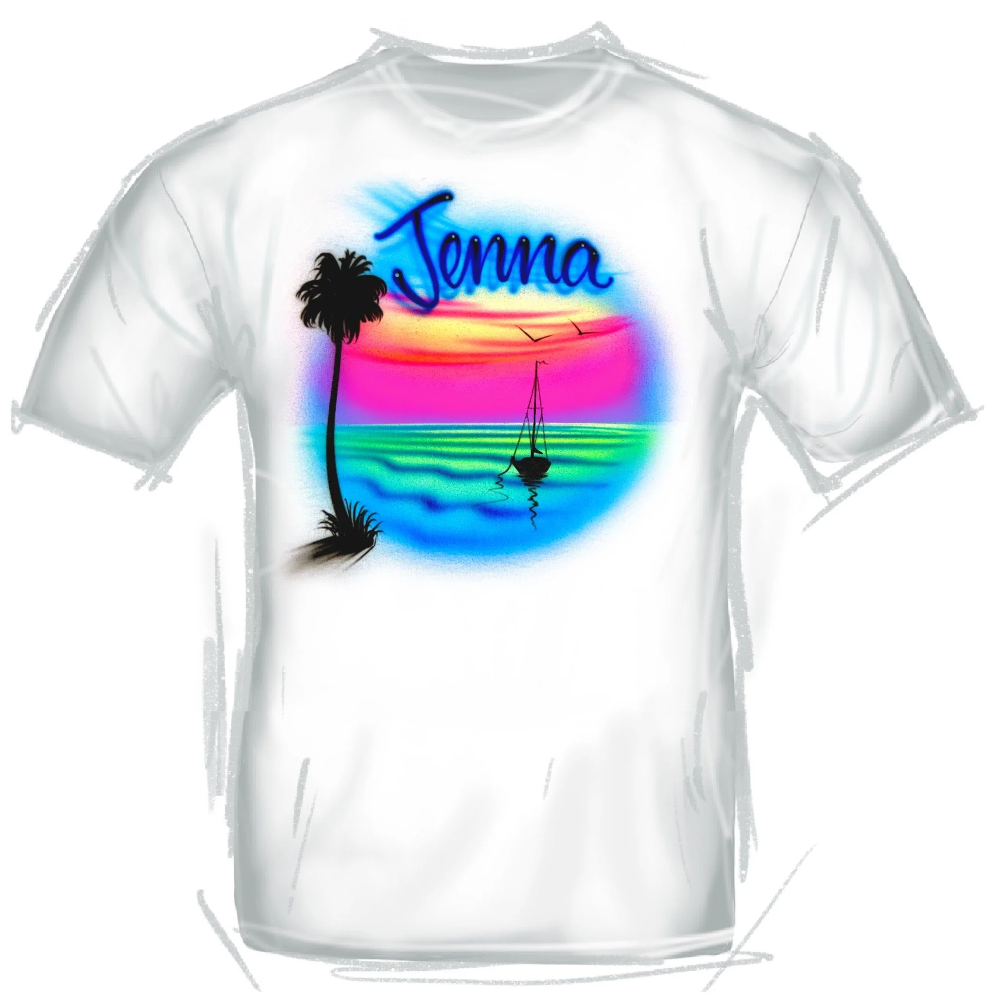 167 Beach Palm With Sailboat