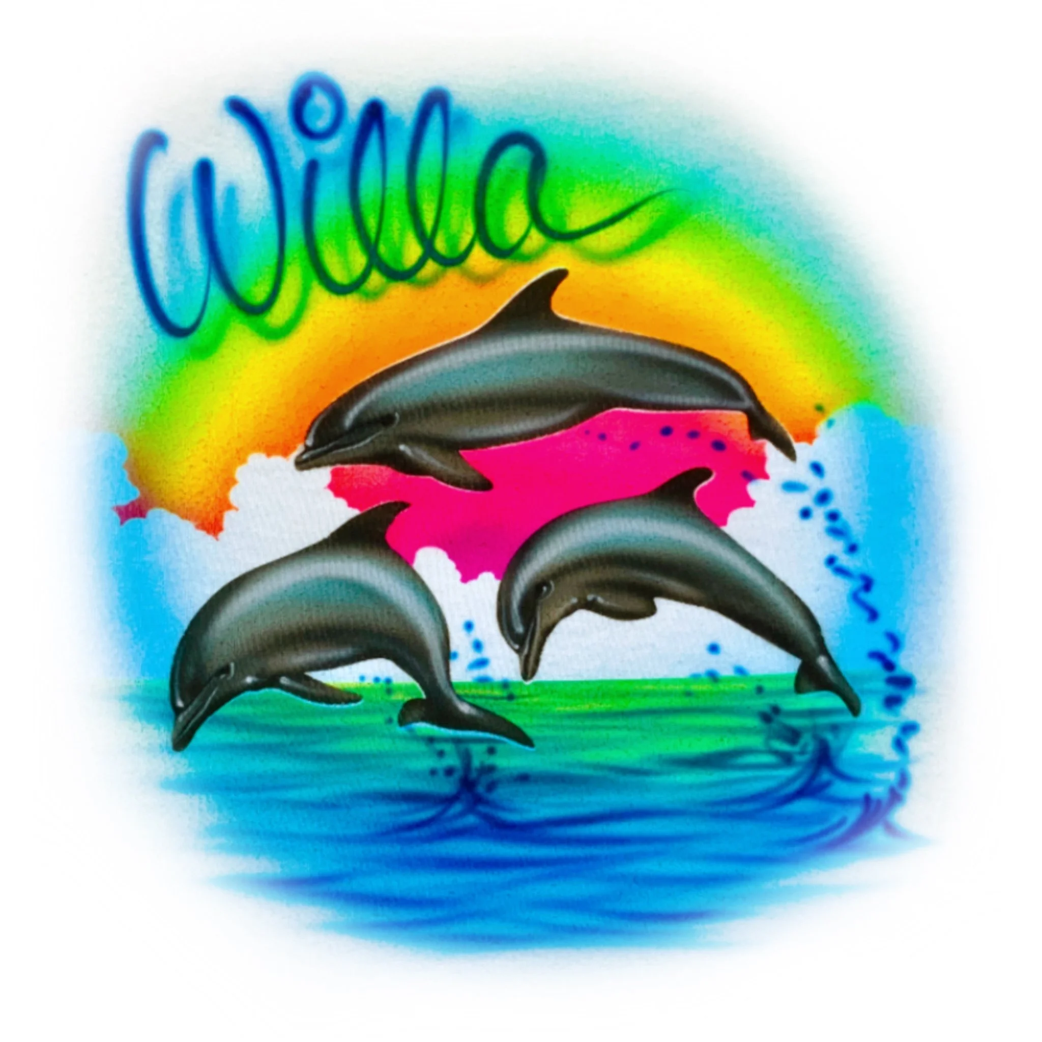 206 Three Dolphins Jumping Rainbow — Destin Nation Airbrush