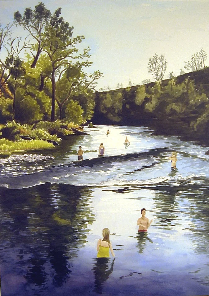 Wading in the Creek, 2008, watercolor & acrylic on paper, 41 x 30 in.
