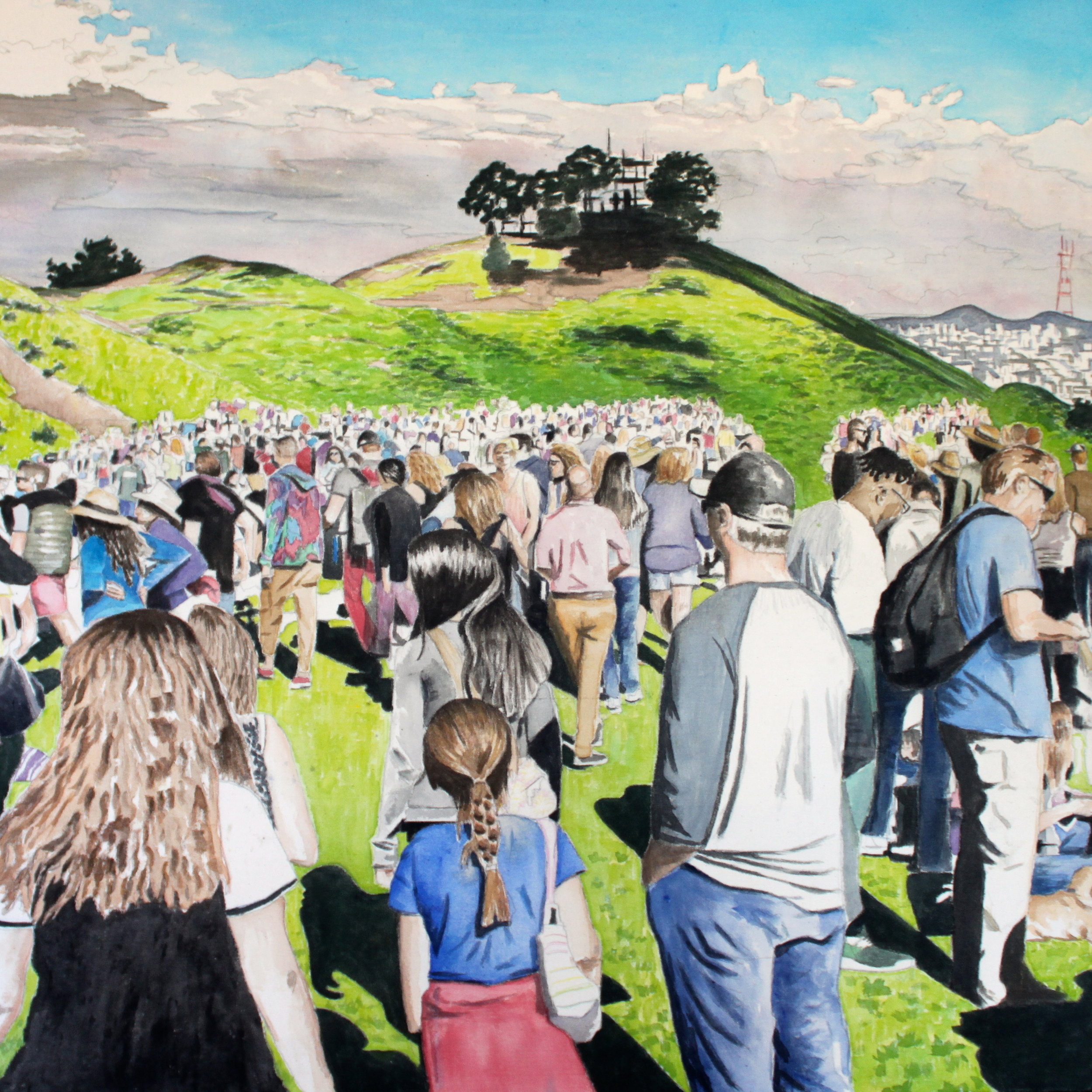 Bernal Hill Crowd, 2016, 36 x 36 inches,                      acrylic on canvas