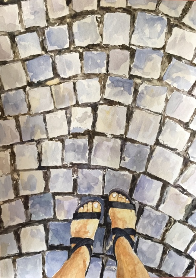 Cobblestones, Sibiu, Romania, 2017, watercolor 14 x 11