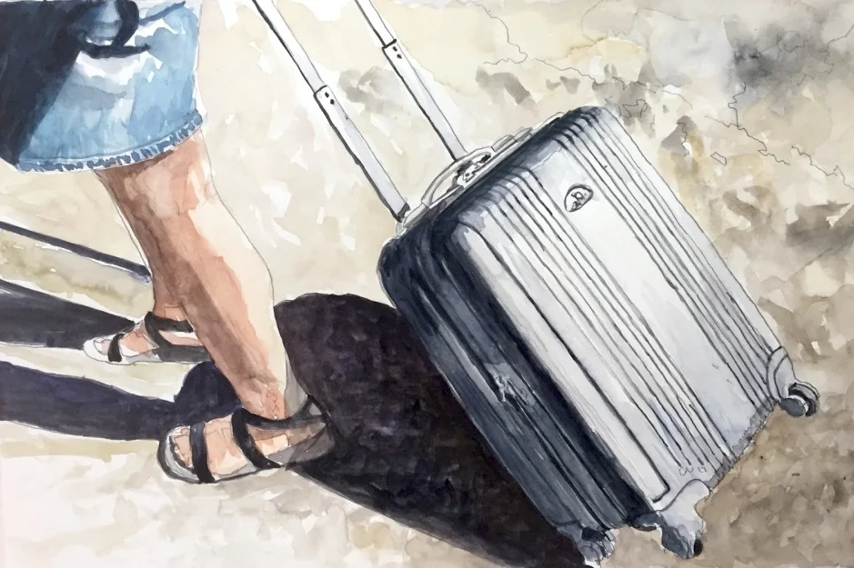 Pulling Suitcase, 2017, watercolor 11 x 14 inches