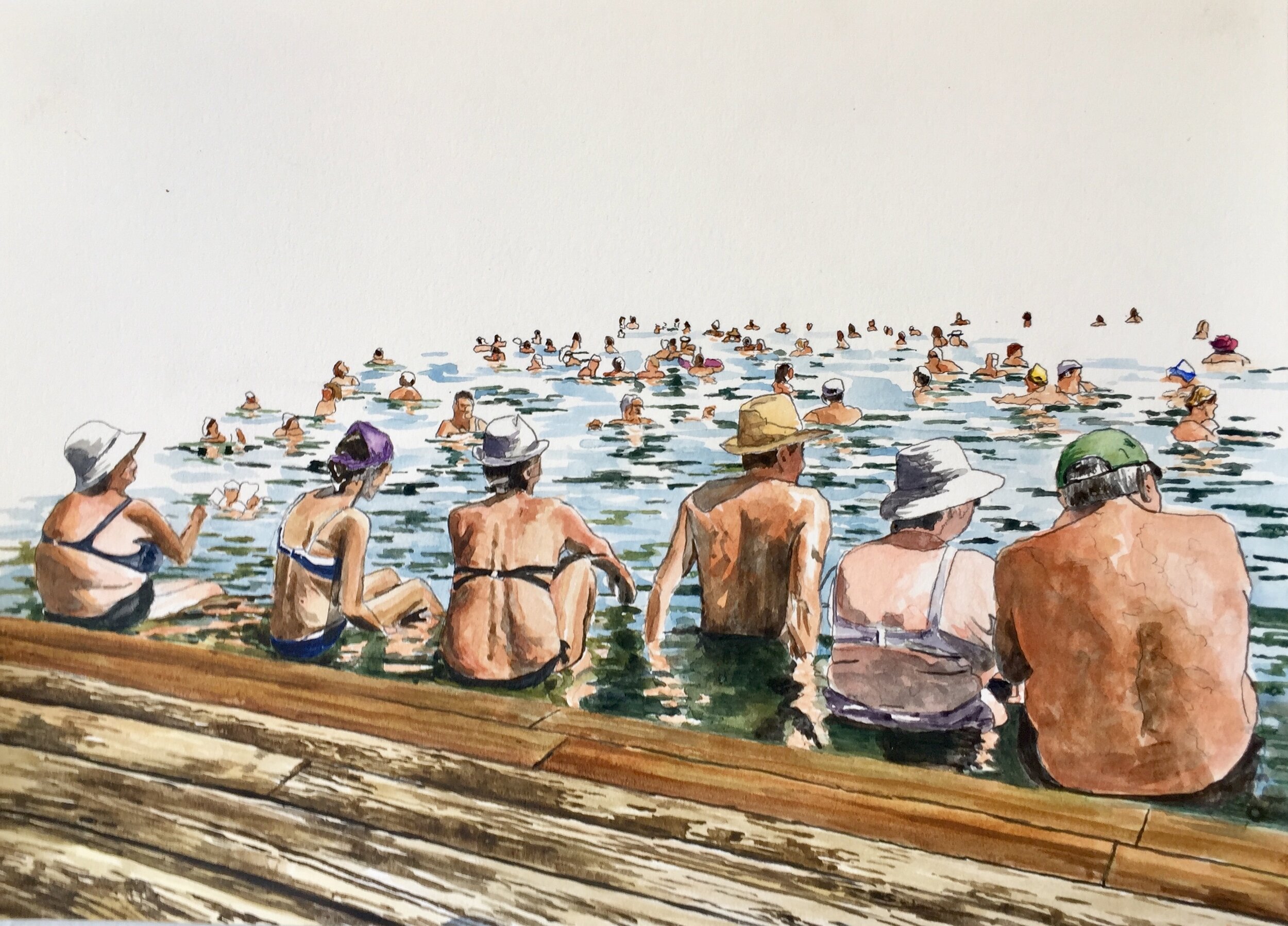 Bathers, 2019, 11 x 15 inches, acrylic on paper