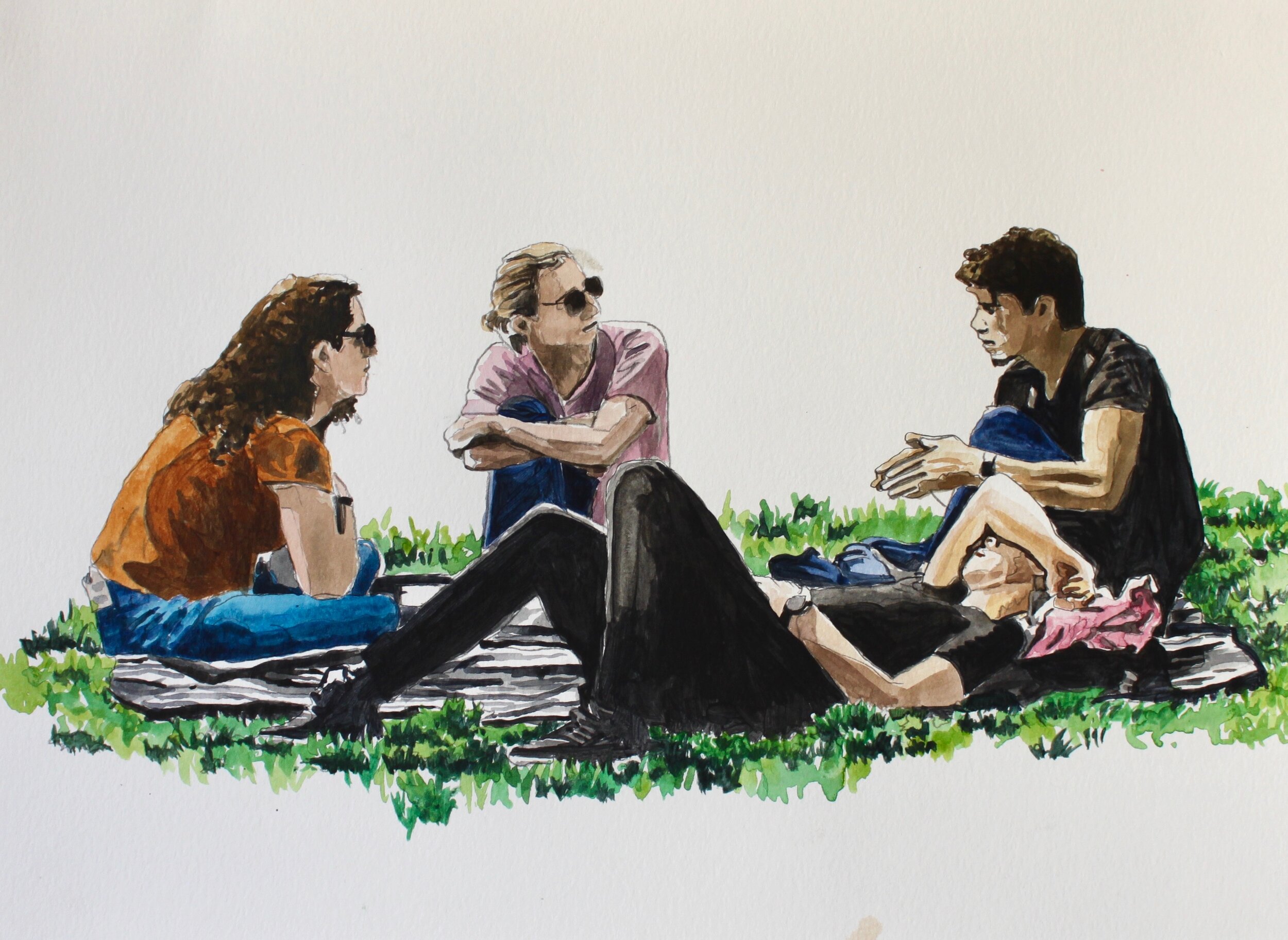Untitled, People on the Grass, 2020, 11 x 15, acrylic on paper