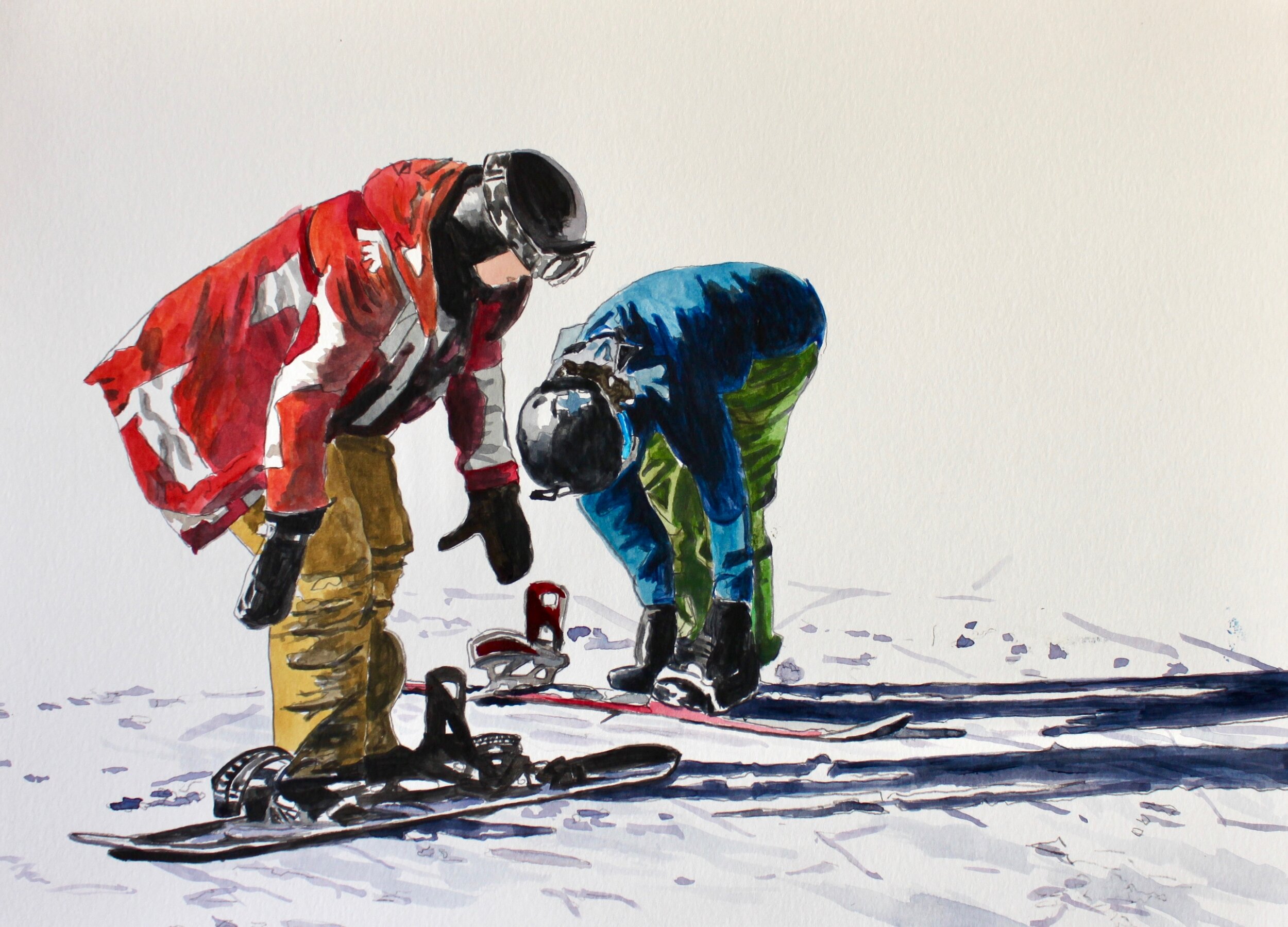 Untitled, Snowboarders, 2020, 11 x 15, acrylic on paper