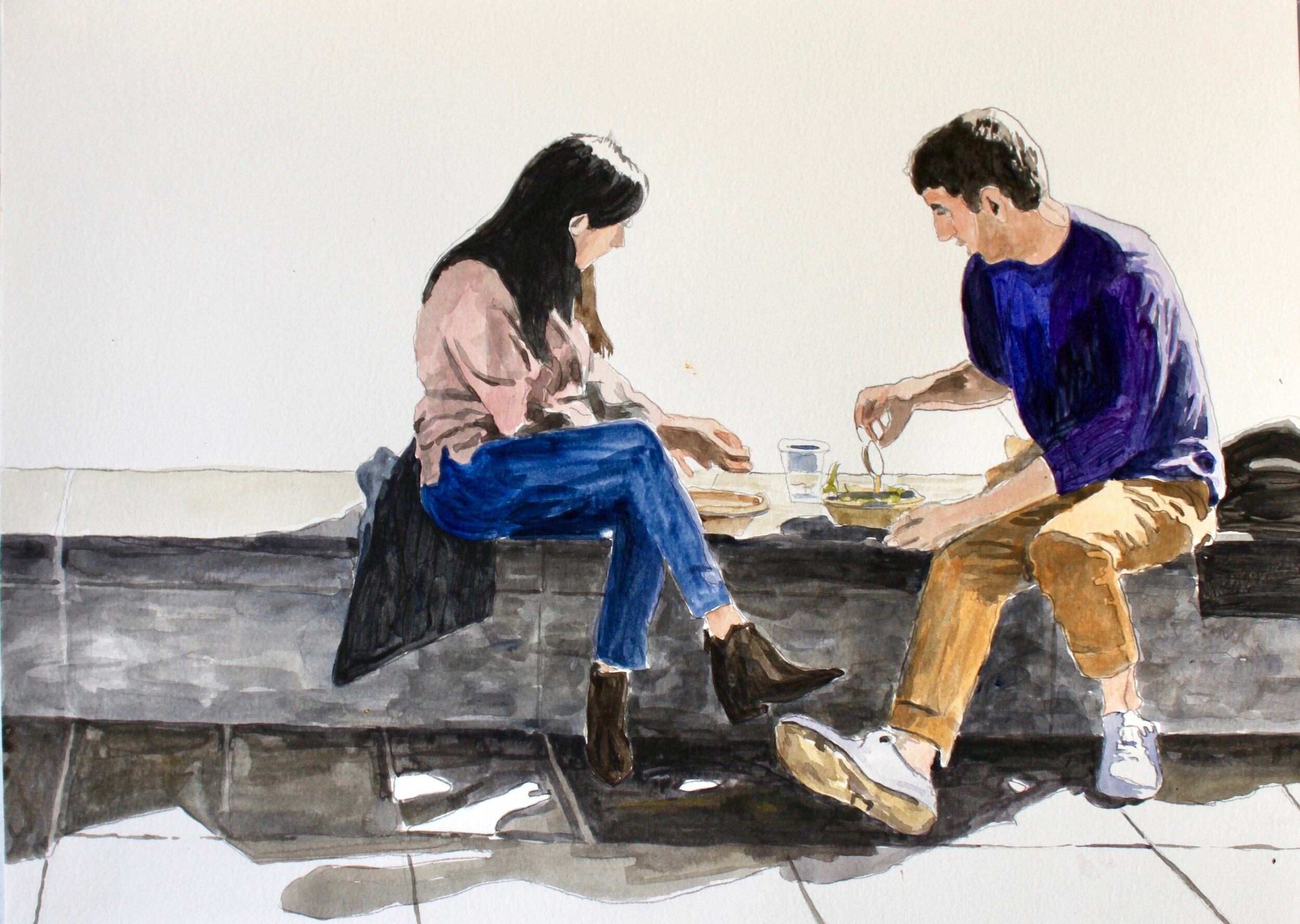 Untitled, People Eating Lunch, 11 x 15, acrylic on paper
