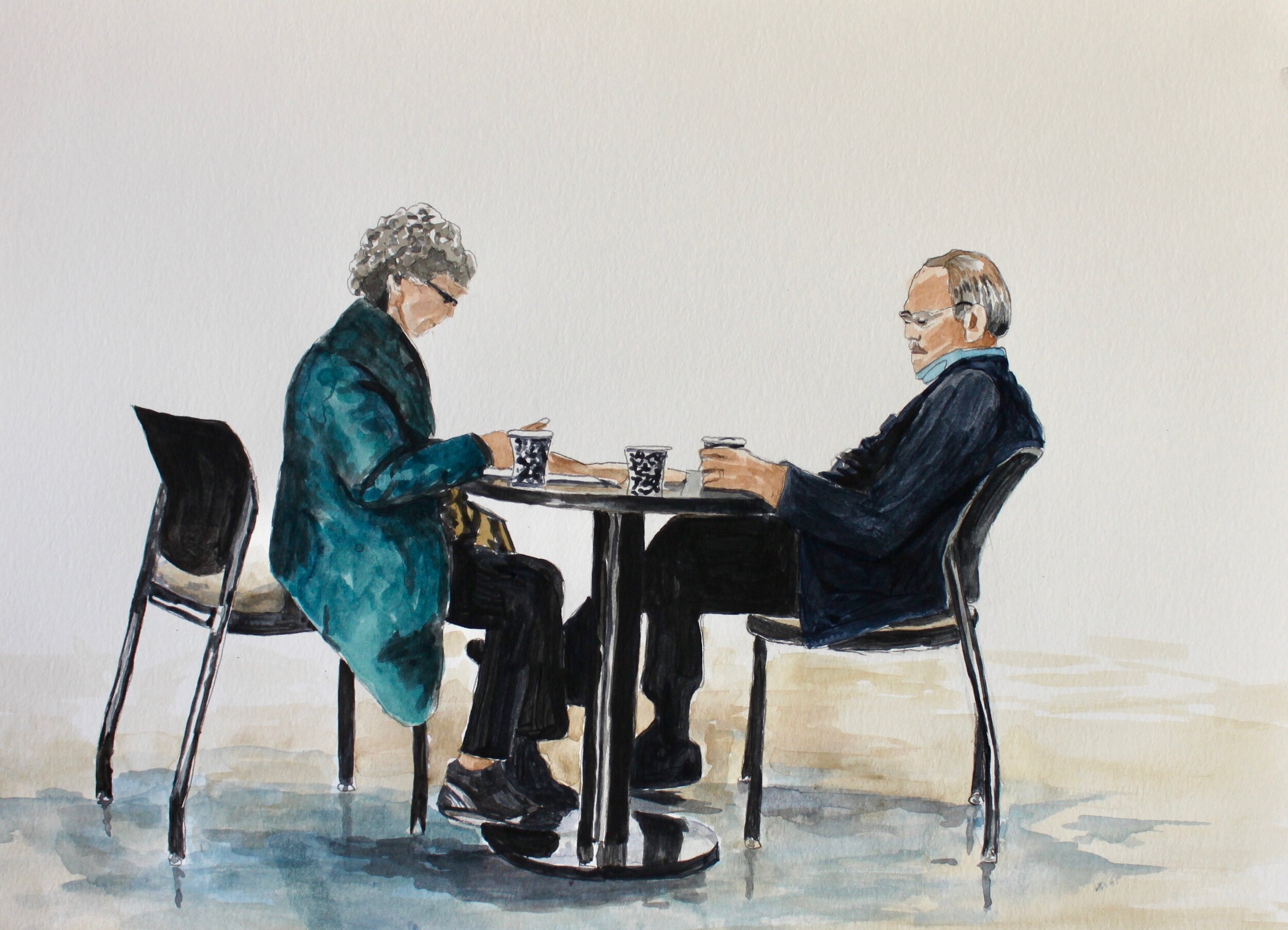 Untitled, People having Coffee, 11 x 15, acrylic on paper