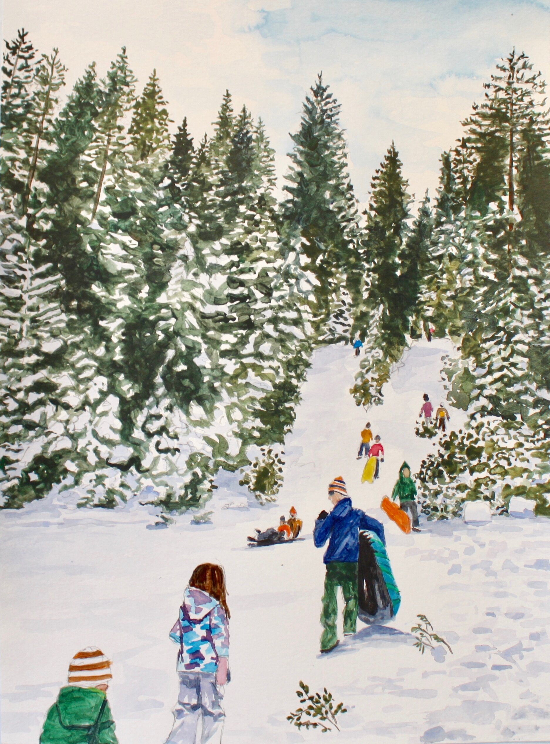 Untitled, Sledding, 2020, 15 x 11 in acrylic on paper