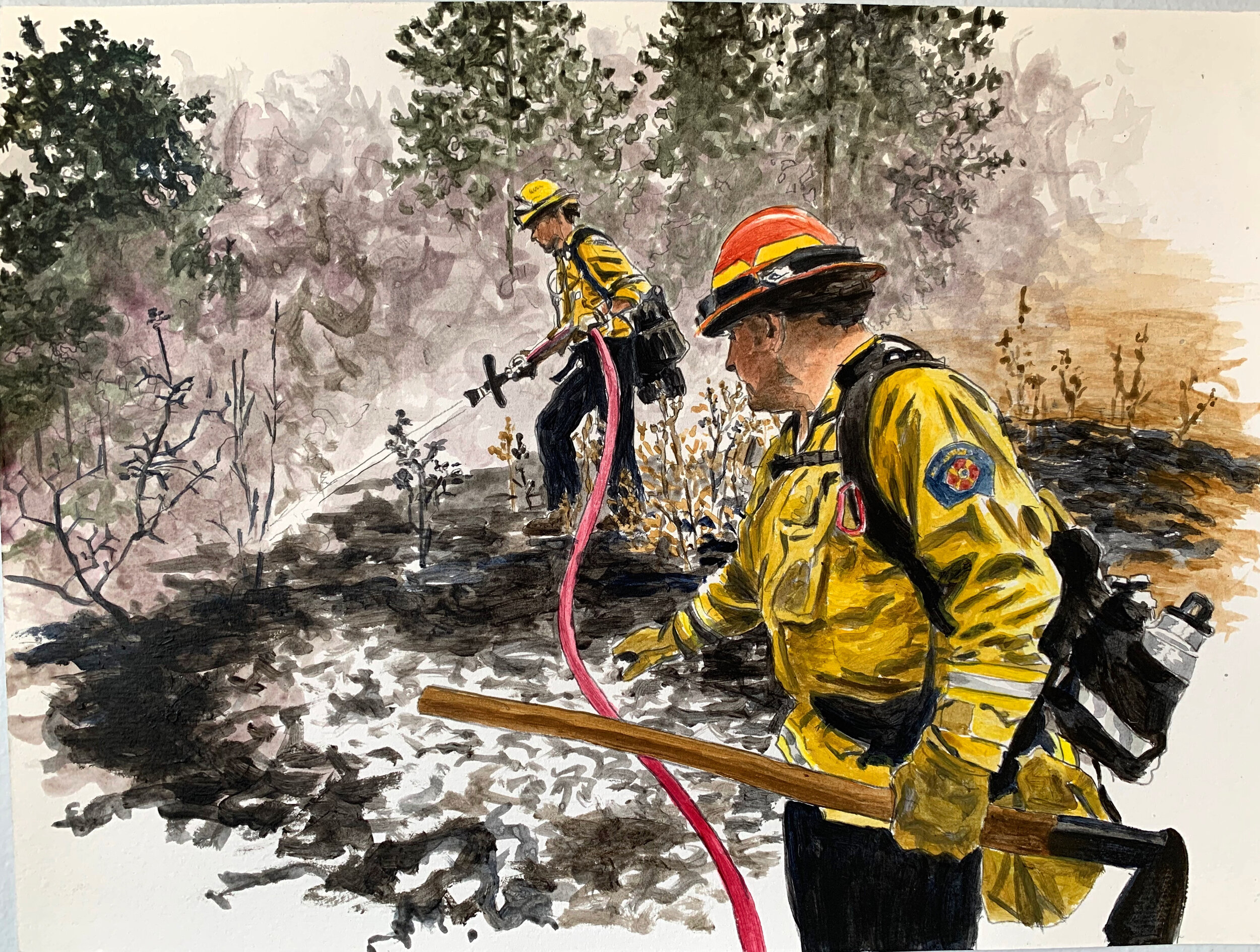 Untitled, Firefighters 2, 2020, acrylic on paper, 12 x 16 inches 