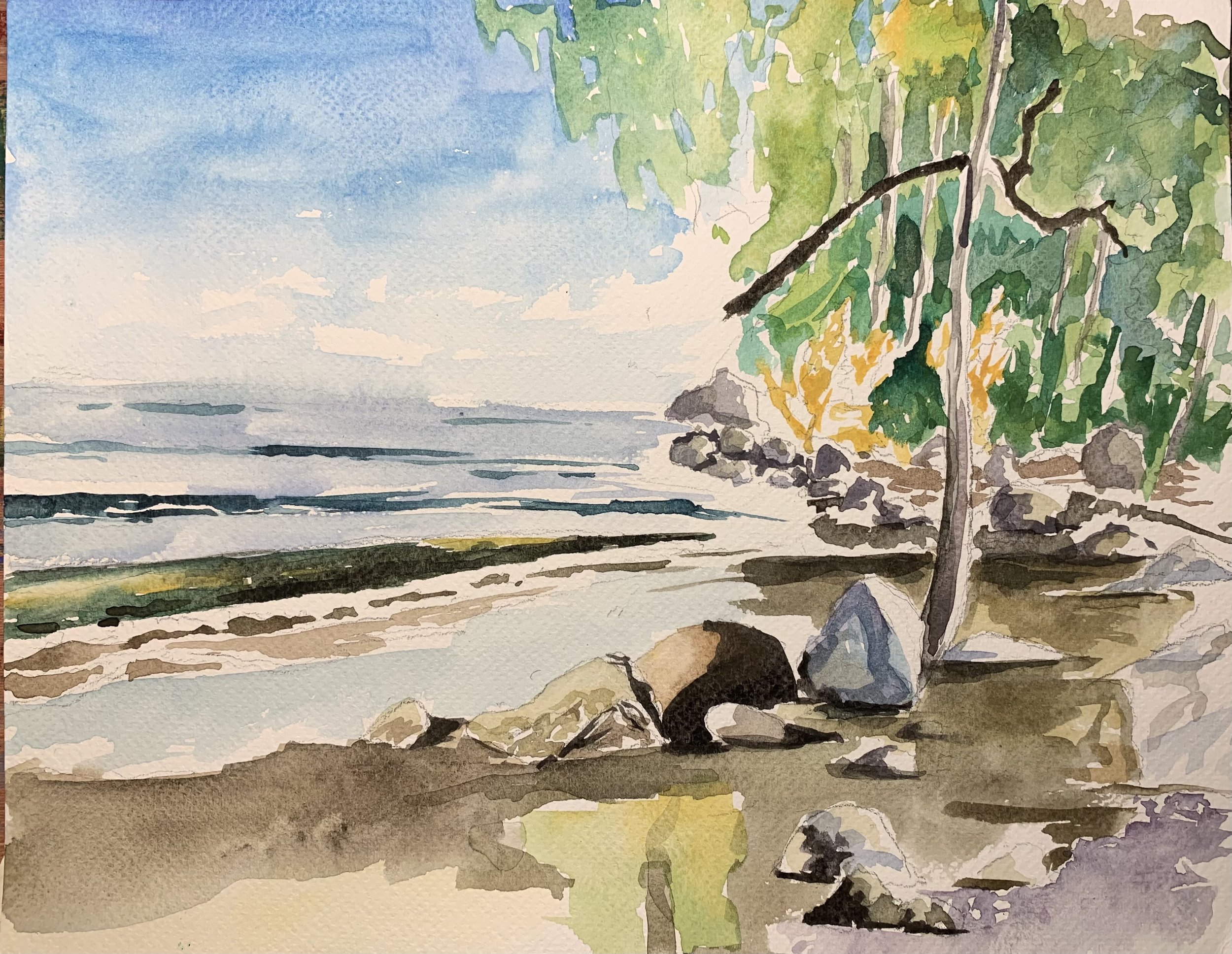 Beach, Santa Barbara, 2022, watercolor, 11 x 14 inches