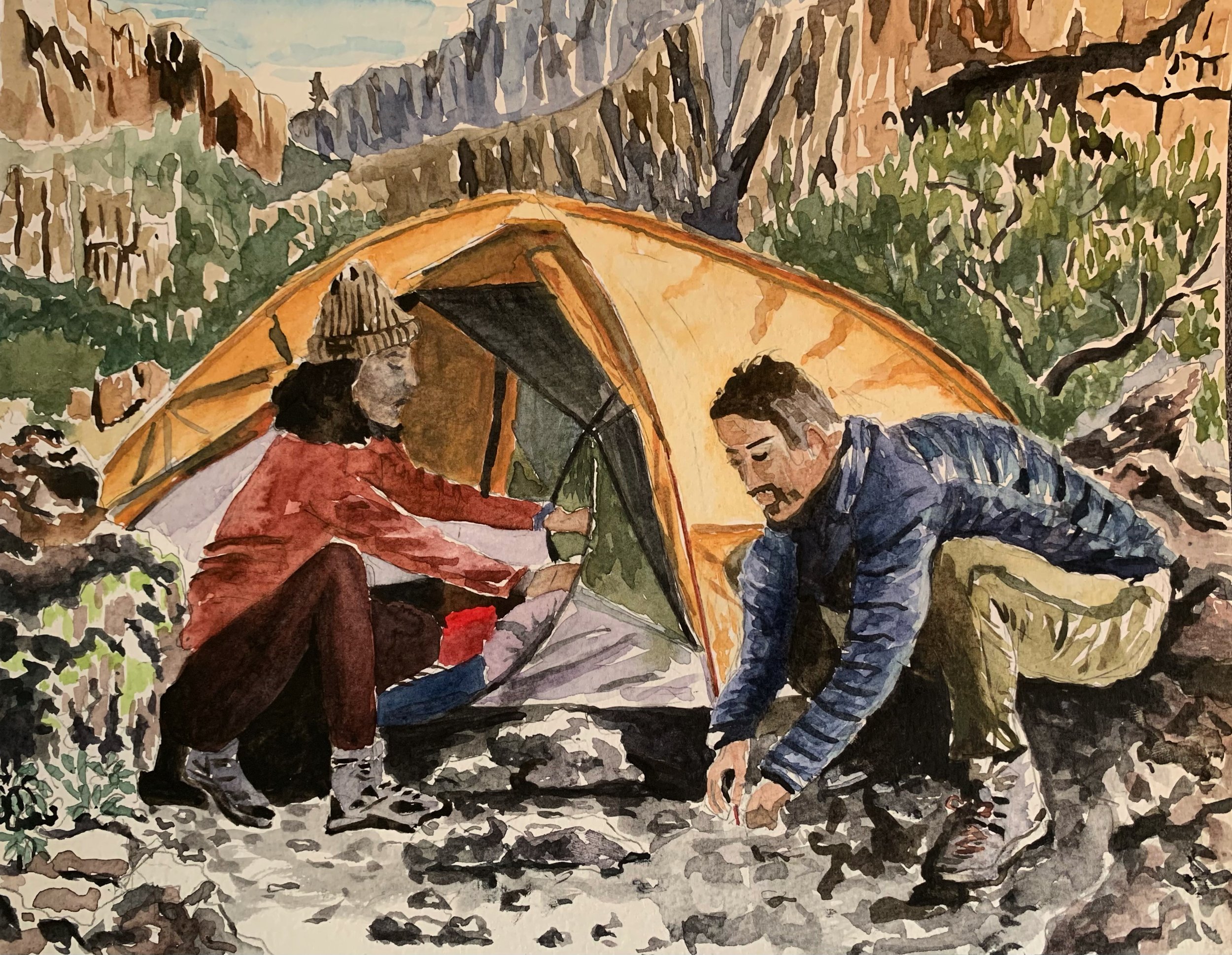 Tent camping, 2022, watercolor, 9 x 12 inches