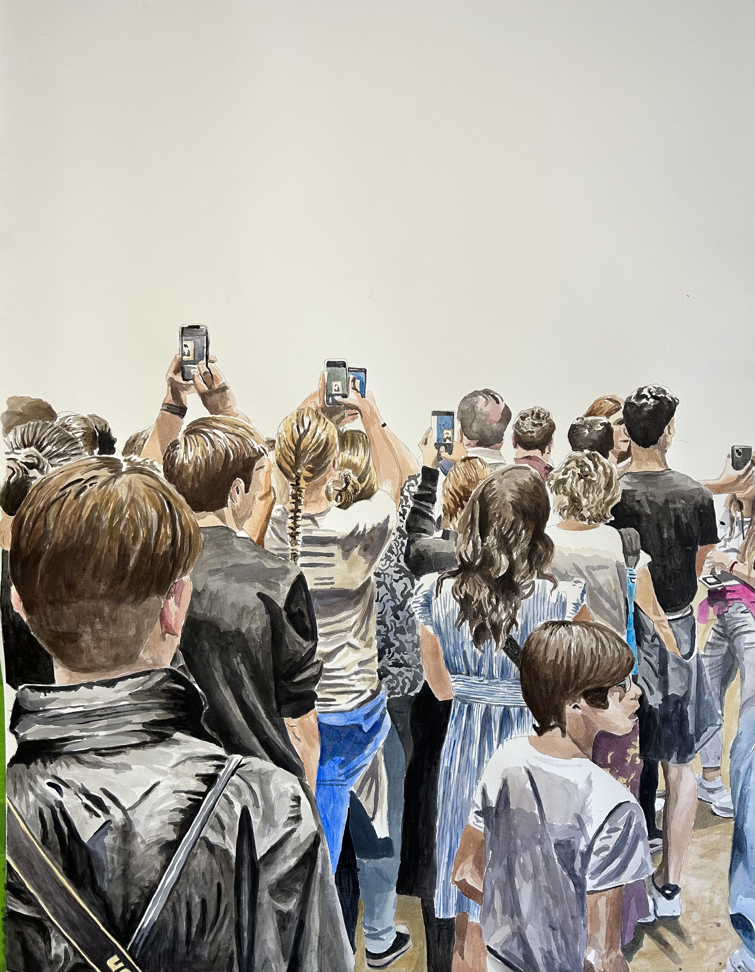 Museum Crowd, 2023, 46 x 34 inches, acrylic on paper