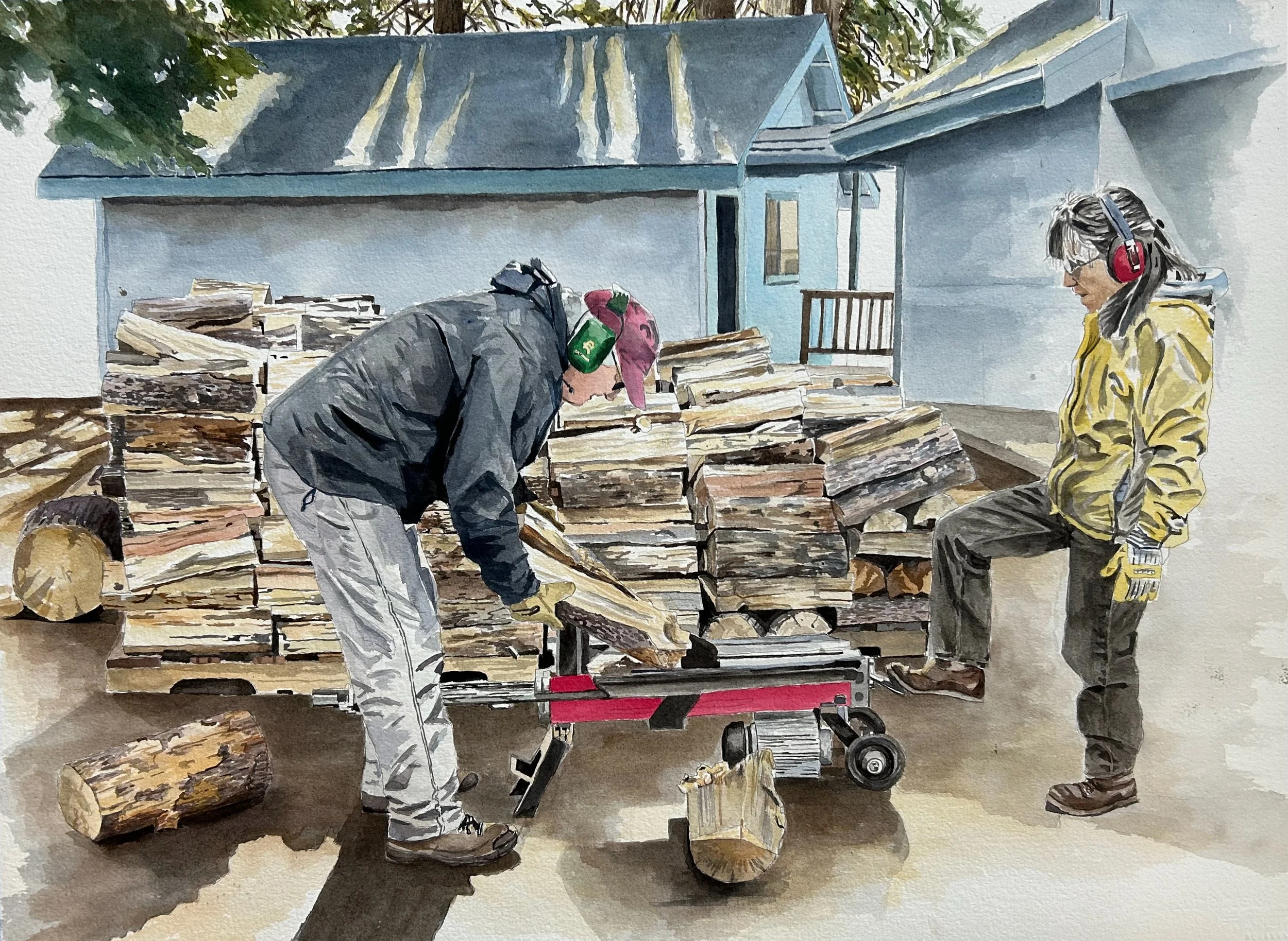 Dad and Mom Splitting Firewood, 2025