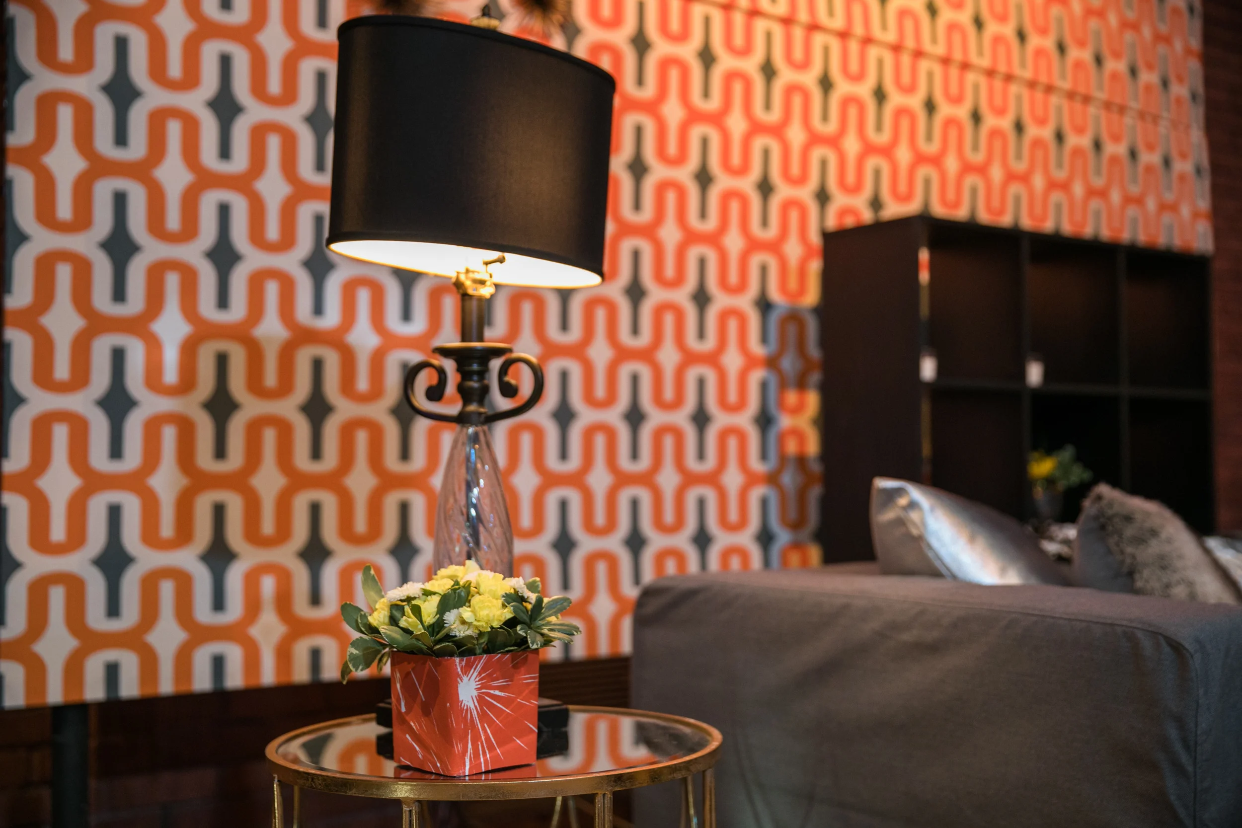 Black shade lamps to accentuate lounge furniture collection.