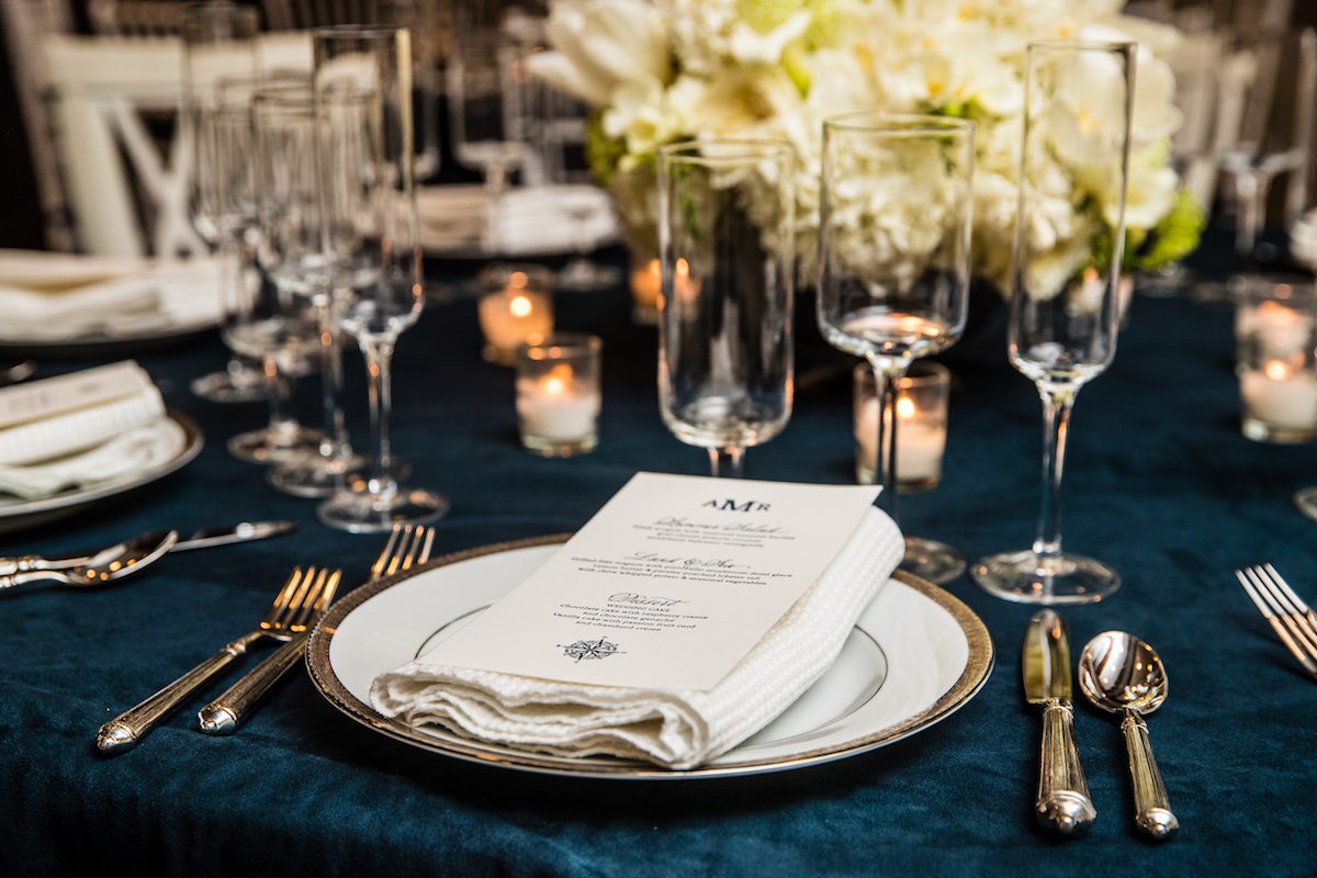 A nautical dinner menu by Gus & Ruby Letterpress. Image by Eric McCallister at the Inn by the Sea, Cape Elizabeth, Maine.