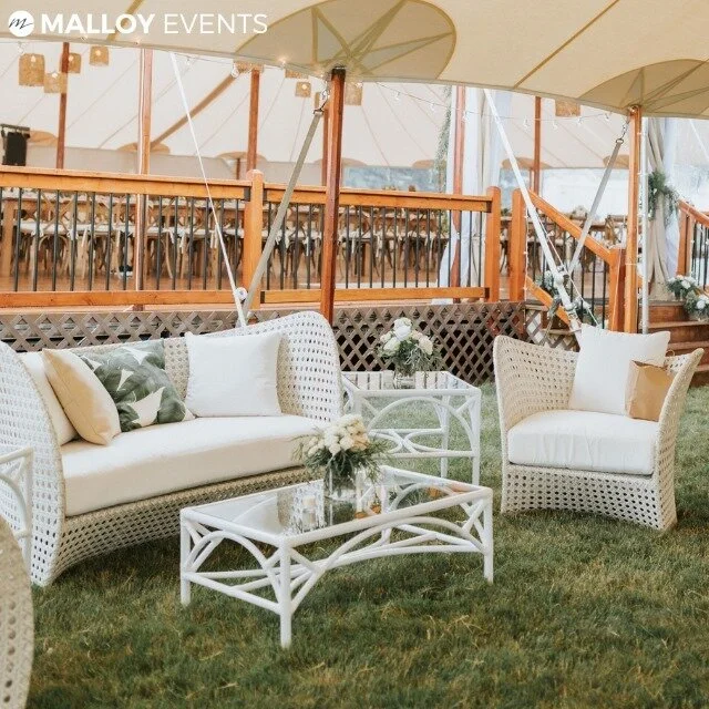 A lounge design that is giving us all of the summer vibes!

The wicker furniture added something different under the tent next to a neutral color palette! Floral arrangements were added to the tables in order to keep a simple design possible. 

#mall