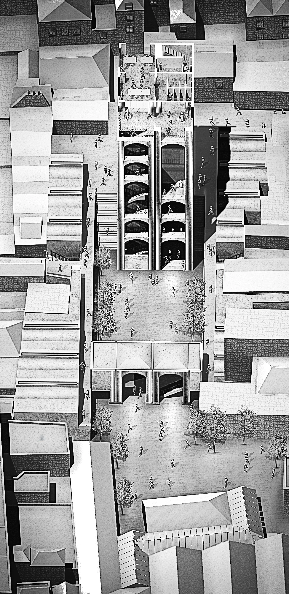 The fractures through the site act as passageways into a secluded location that is all about the found space and découverte. Bath is a city of many hidden spaces that act as vains through the urban fabric. In the act of passaging you discover a new space in the heart of Bath - The Retail Atelier, Bath Yr 4
