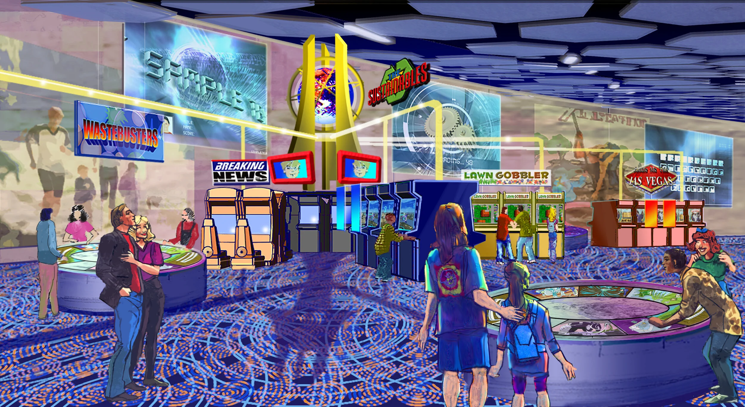 Illustration for a teaching video arcade.