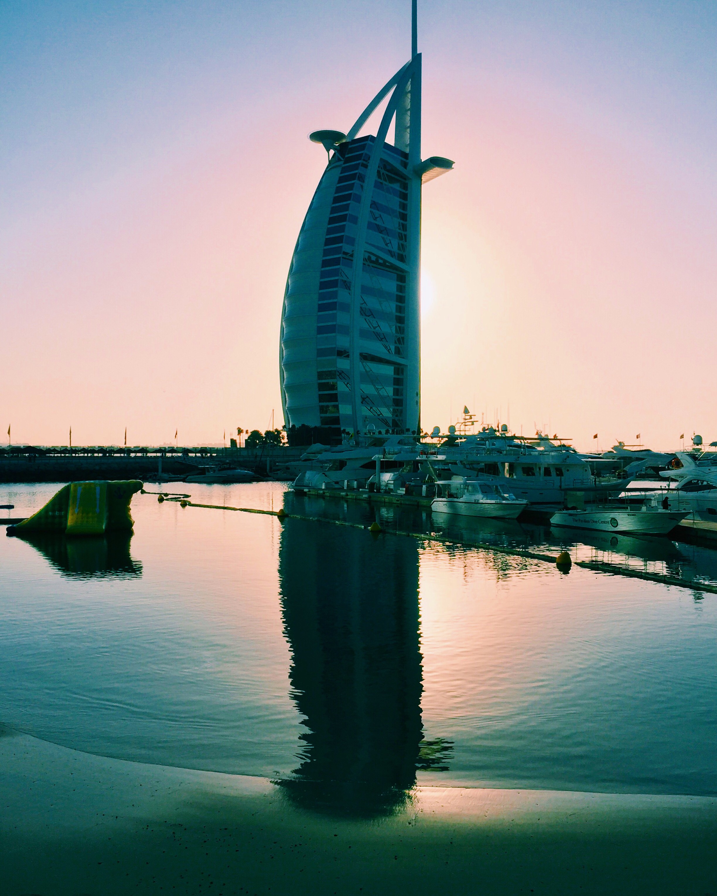 The Burj Al Arab looking stunning and magical at sunset.