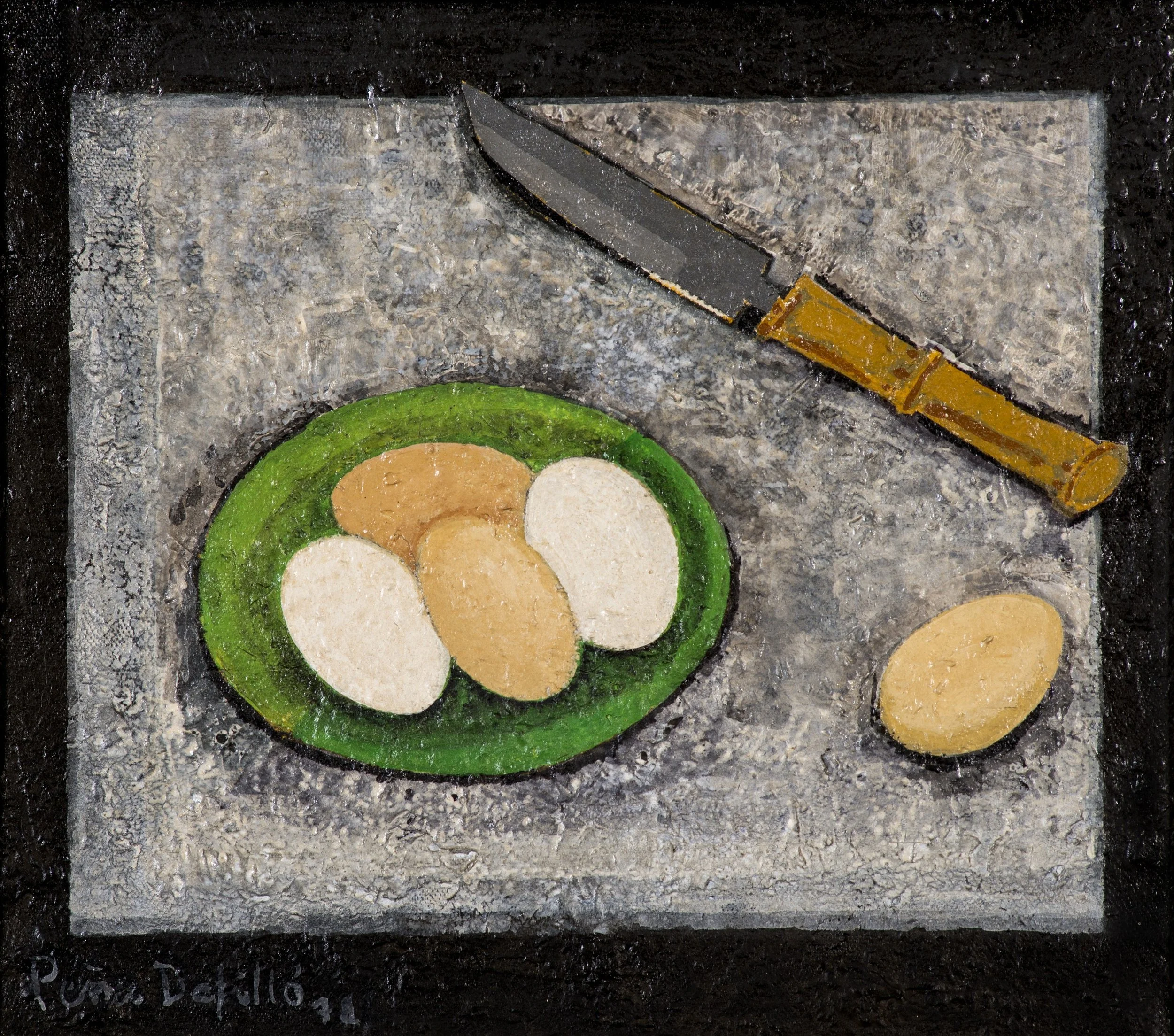 Bodegón con huevos (1972) I Mixto sobre tela