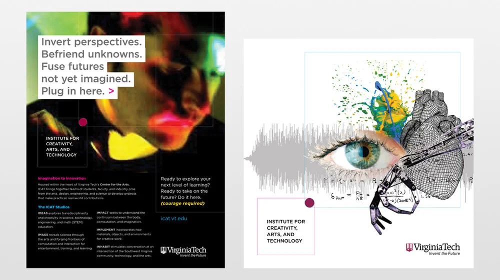  A conceptual interface was devised that would allow for "Live Look-ins" of the various research and performance spaces within ICAT. Here, one could actually see the breakthroughs in art and science as they happen. 