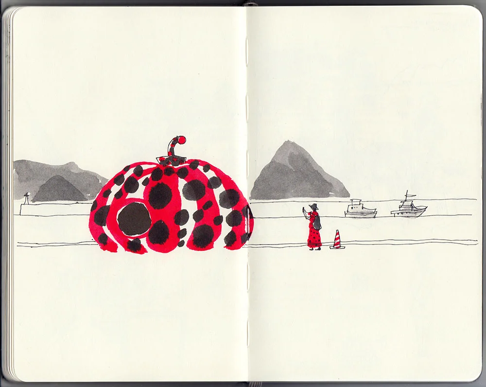Yayoi Kusama sculpture onNaoshima island, Japan