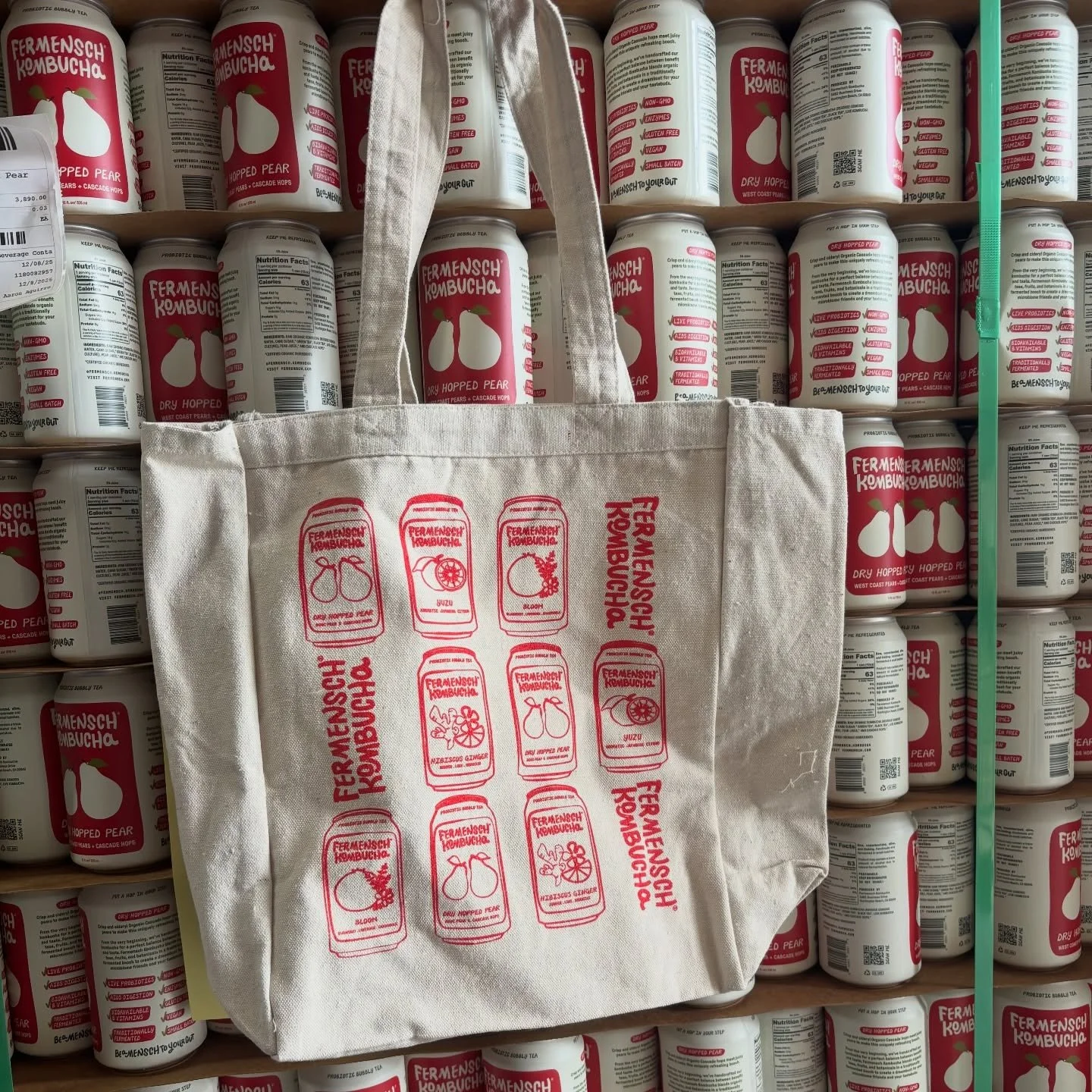 Red tote bags back in stock!! Available on our website fermensch.com 🎈💃🍒🍎🐙