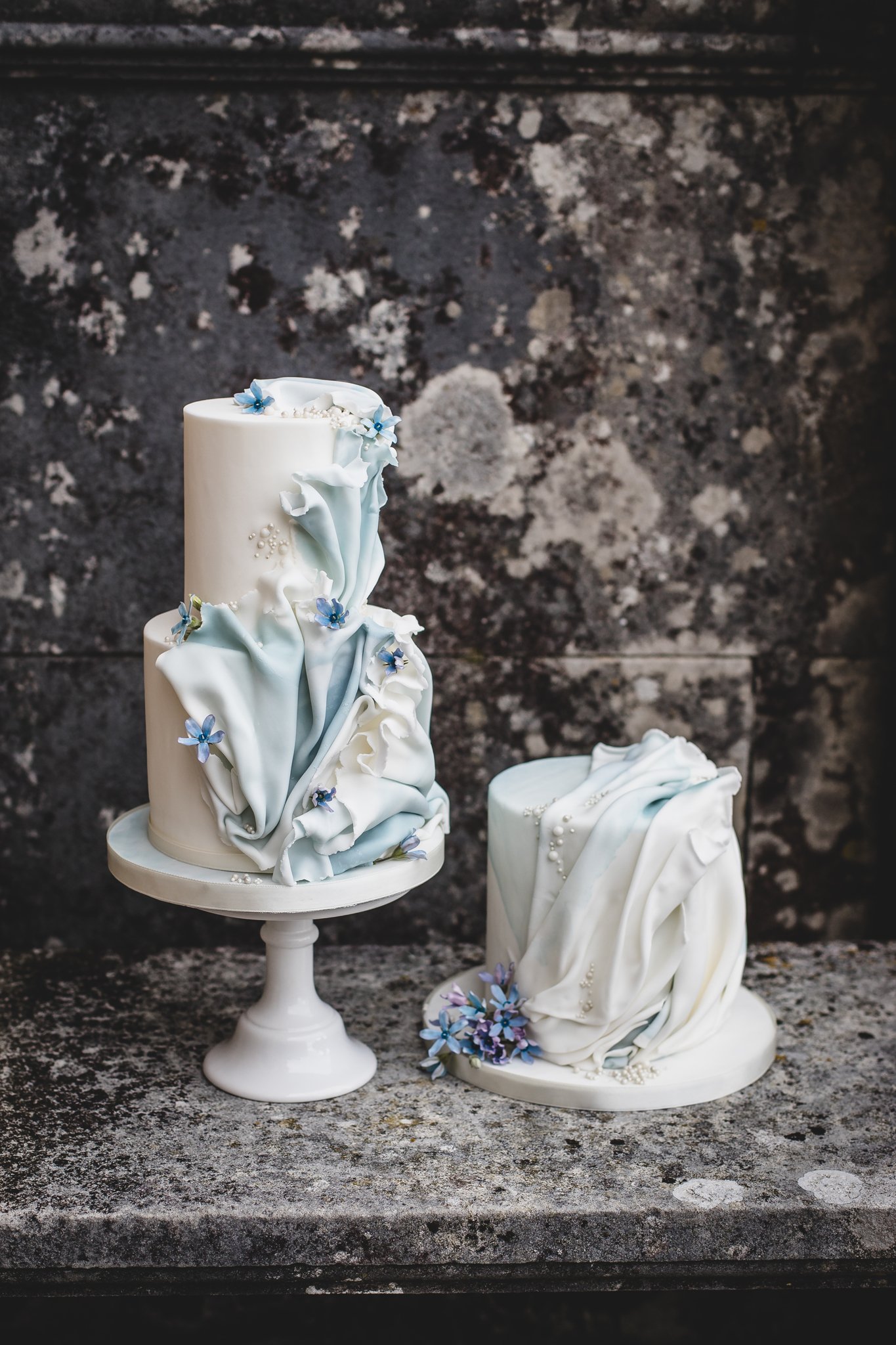 Blue folded wedding cake 