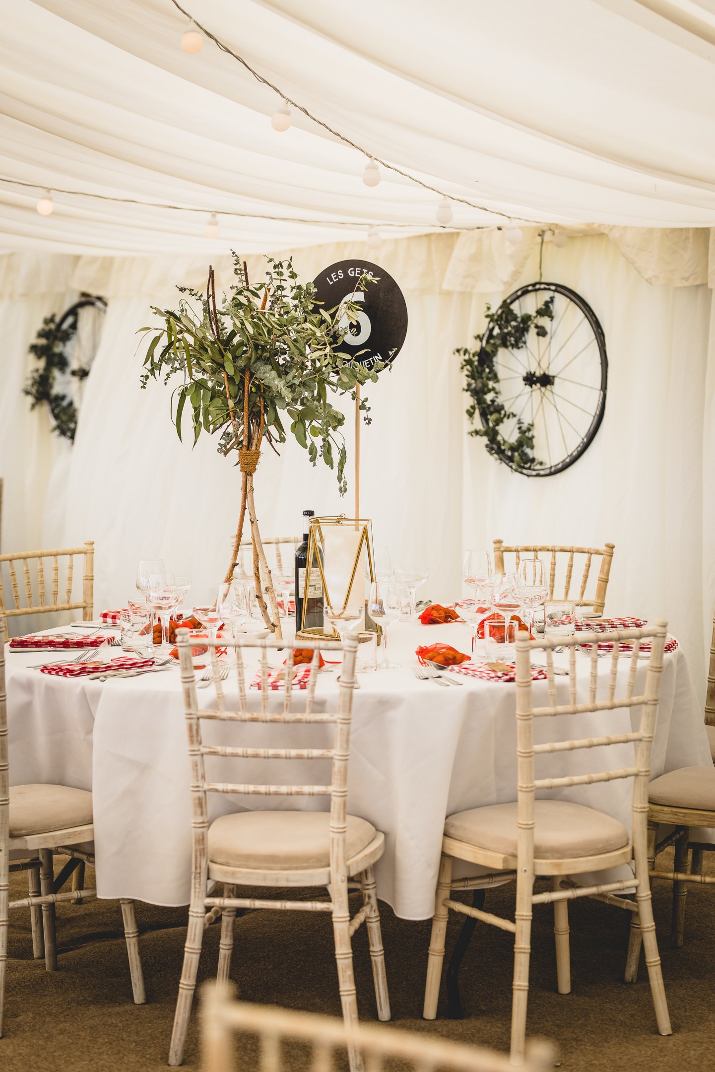 Gold hire lanterns in Marquee Wedding 