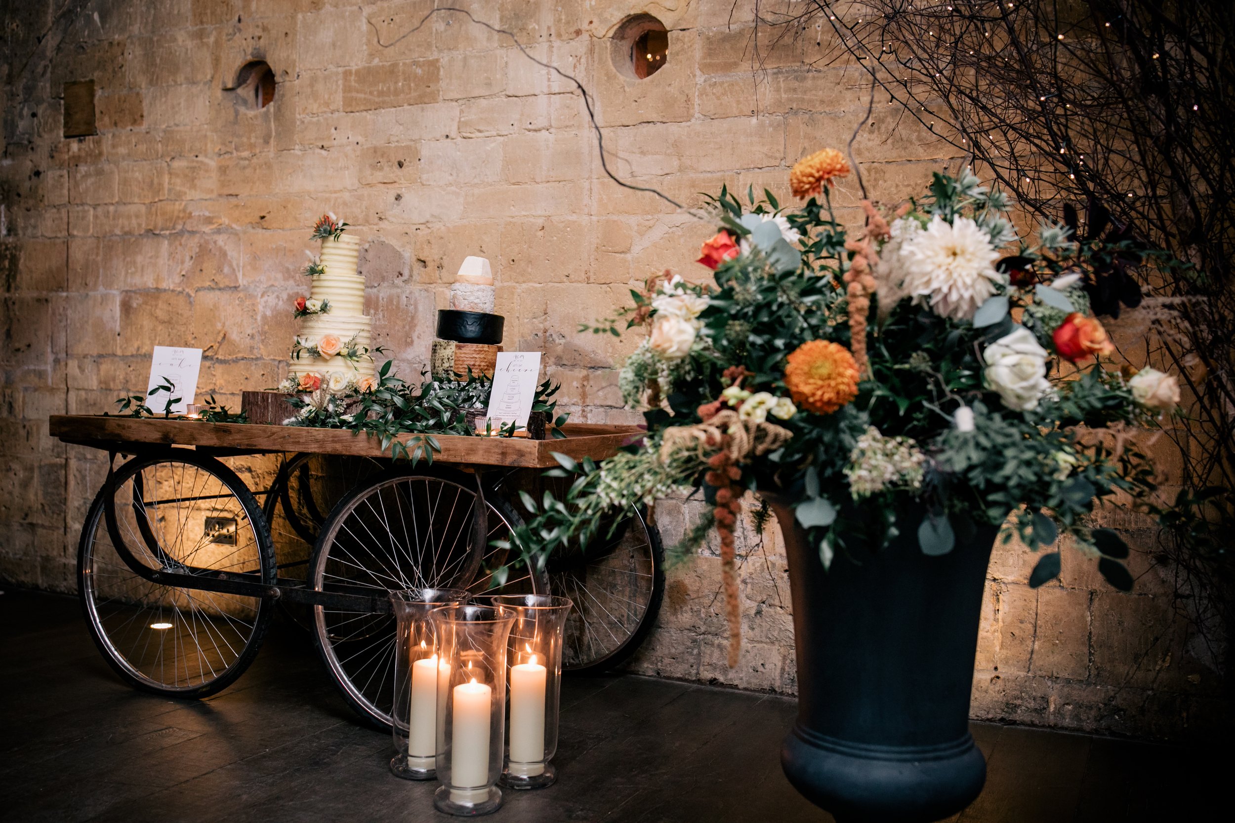 Glass cylinder lanterns for hire at Lapstone Barn 