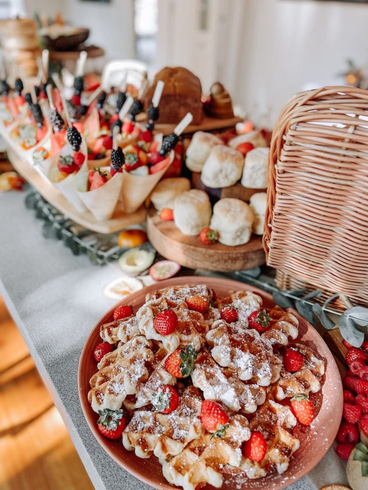 Wedding Buffet Waffles and fruit cones ideas 